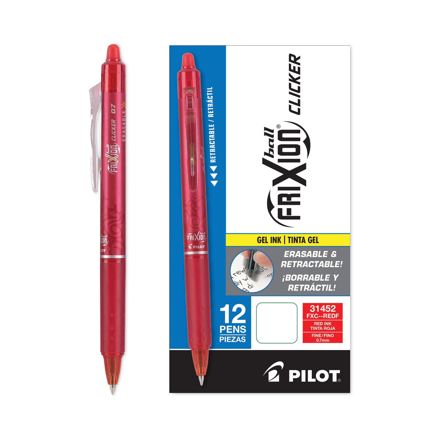 FriXion Gel Pens - 0.7 mm Fine Pen Point - Retractable - Erasable - Red Ink - Gel-based - Document, Writing - 1 Dozen