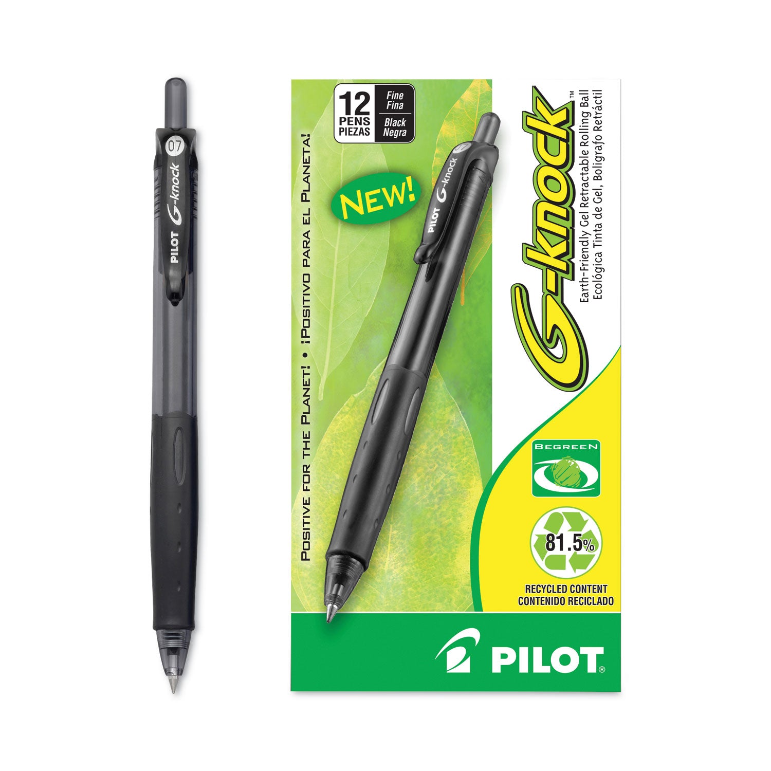 Pilot Retractable Gel Ink Pens - 0.7 mm Fine Pen Point - Refillable - Retractable - Black Ink - Gel-based - Black Barrel - 1 Dozen