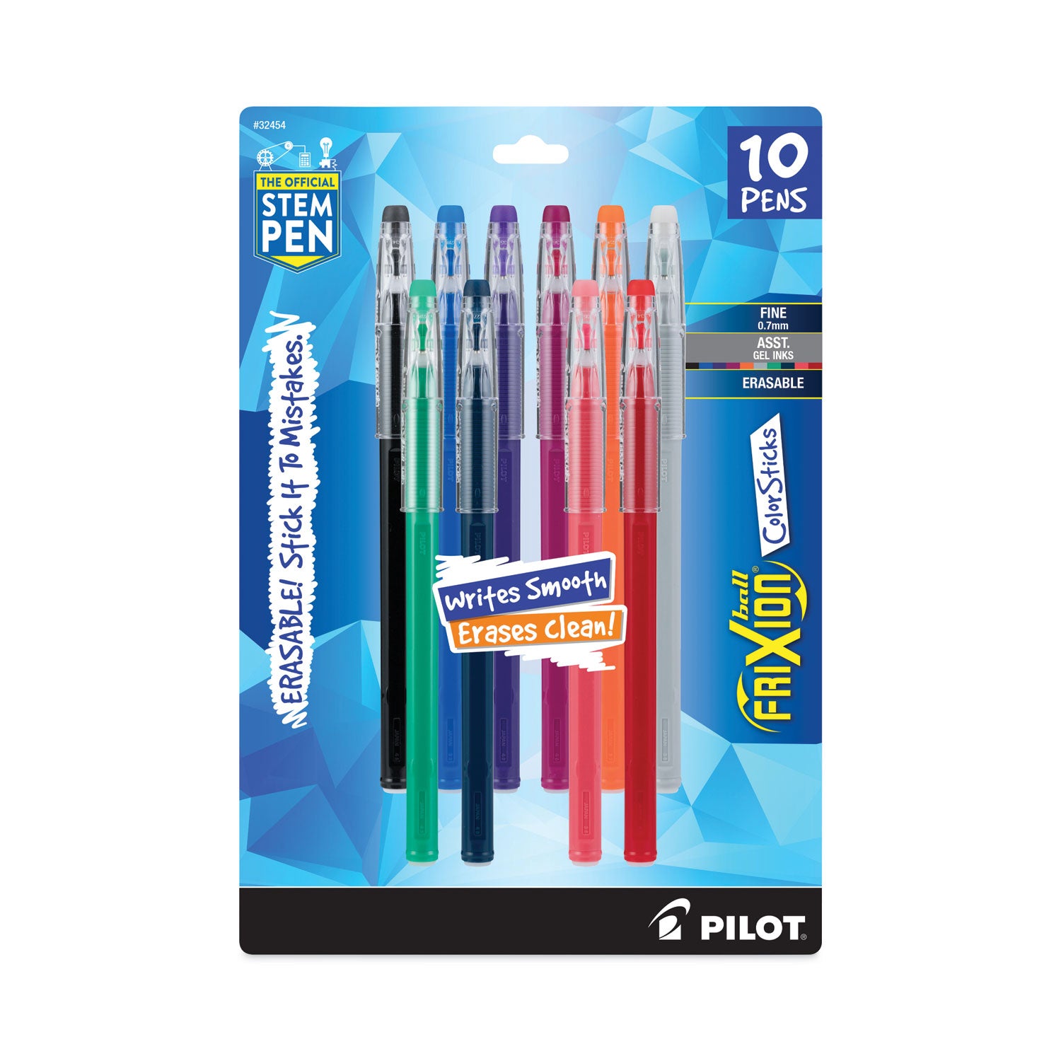 Pilot Gel Ink Pens - 0.7 mm Fine Pen Point - Erasable - Assorted Ink - Gel-based - Writing, Document - 10 / Pack