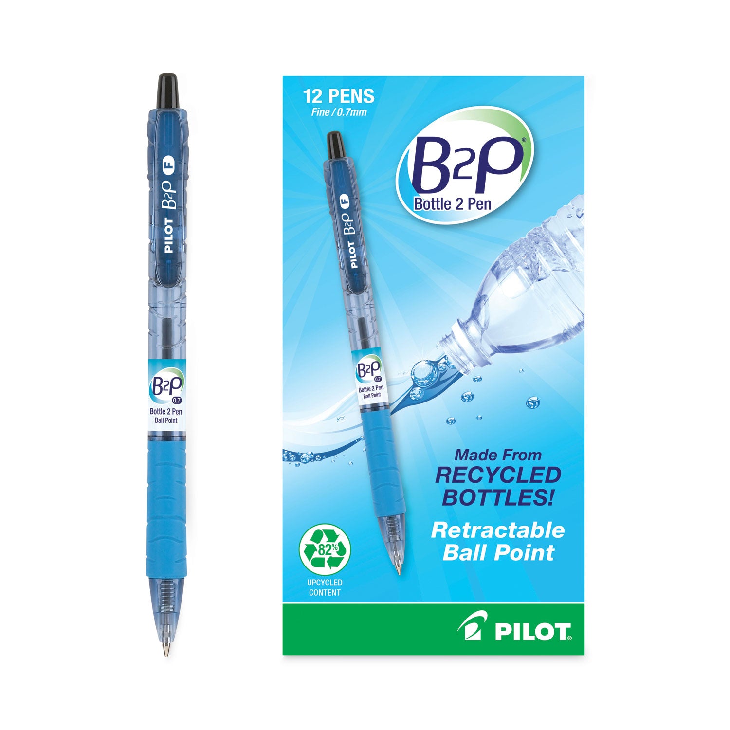 Pilot Recycled Retractable Ballpoint Pens - 0.7 mm Fine Pen Point - Refillable - Retractable - Black Ink - Gel-based - Plastic Barrel - 1 Dozen
