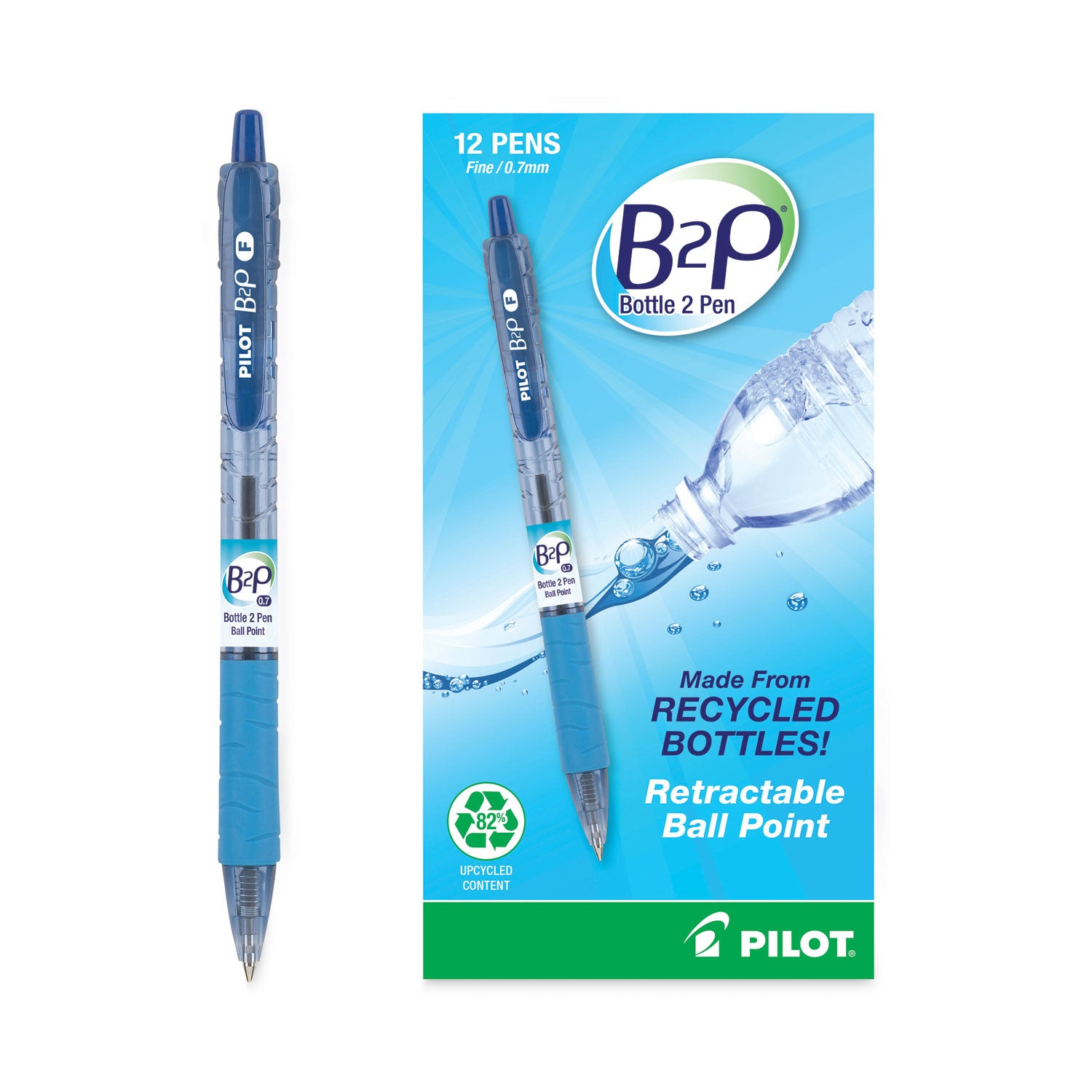 Pilot Recycled Retractable Ballpoint Pens - 0.7 mm Fine Pen Point - Refillable - Retractable - Blue Ink - Gel-based - Plastic Barrel - 1 Dozen