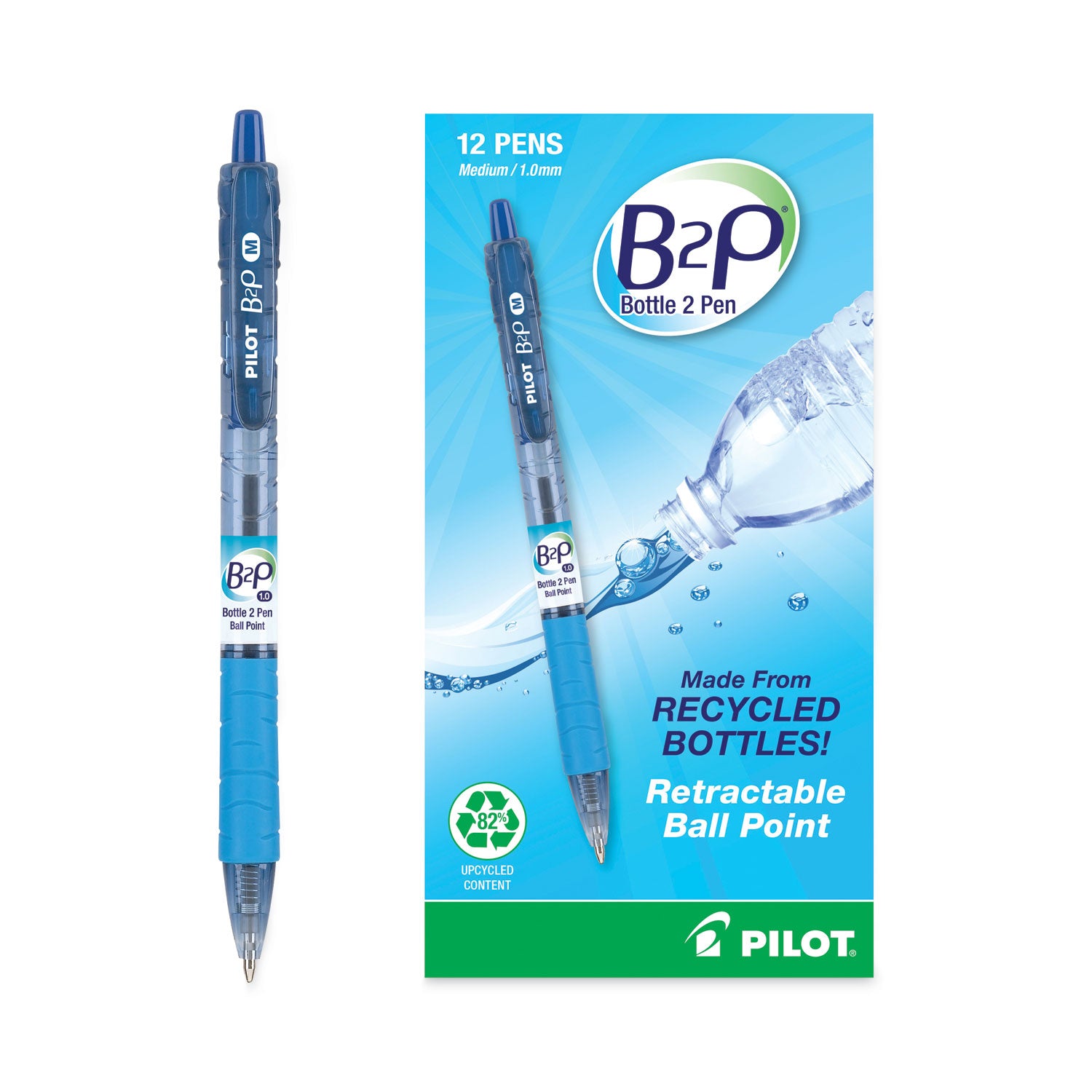 Pilot Med-Point Ballpoint Pens - 1 mm Medium Pen Point - Refillable - Retractable - Blue Ink - Gel-based - Plastic Barrel - 1 Dozen