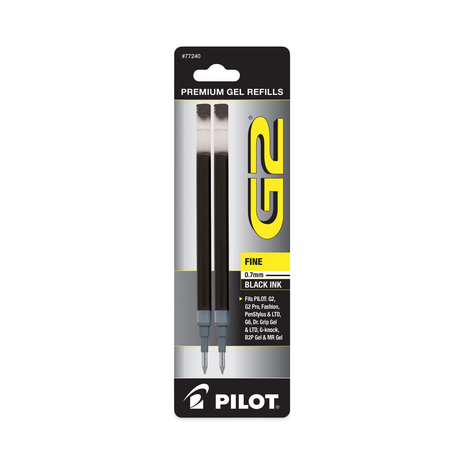 Pilot G2 Premium Gel Ink Pen Refills - 0.70 mm , Fine Point - Black Ink - Smear Proof - 2 / Pack