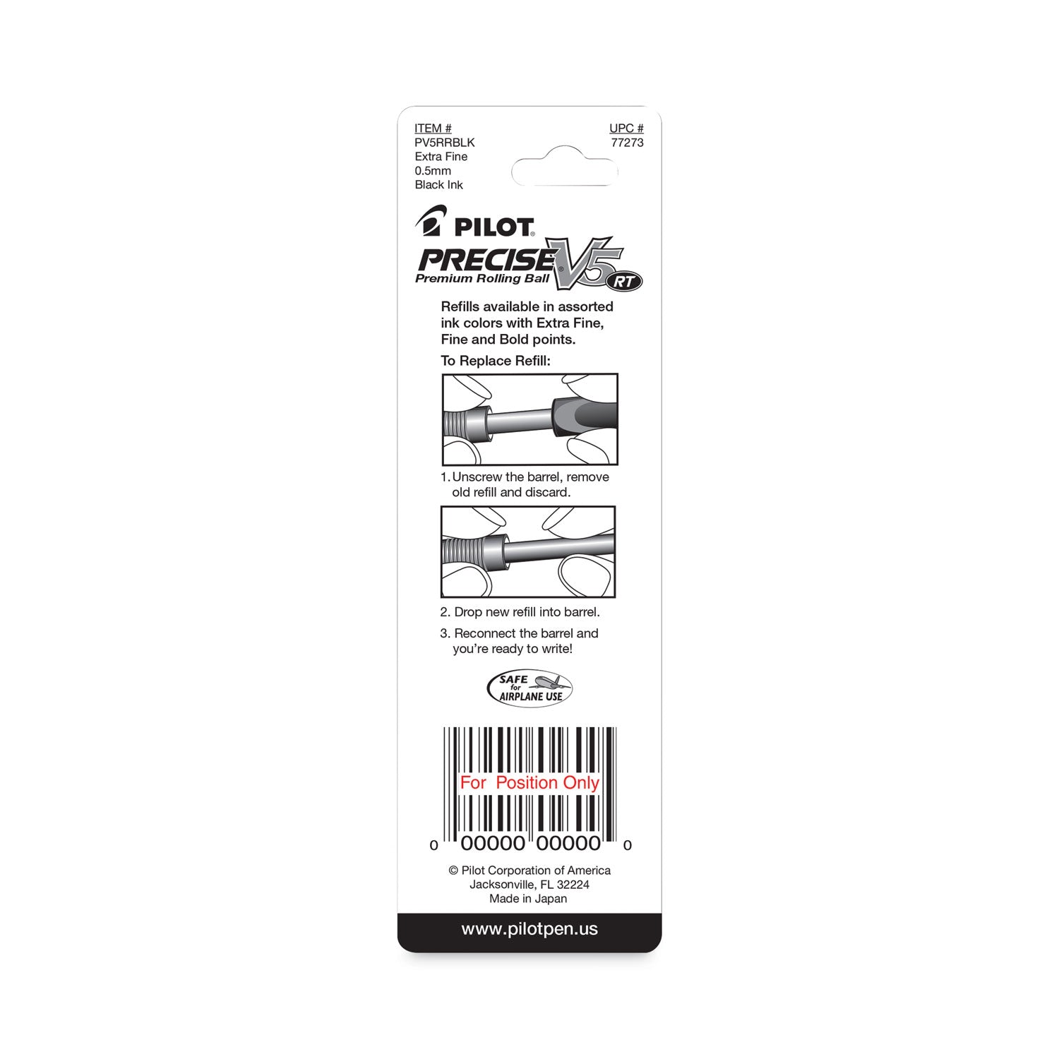 Pilot Precise V5 RT Premium Rolling Ball Pen Refills - 0.50 mm , Extra Fine Point - Black Ink - 1 Pack