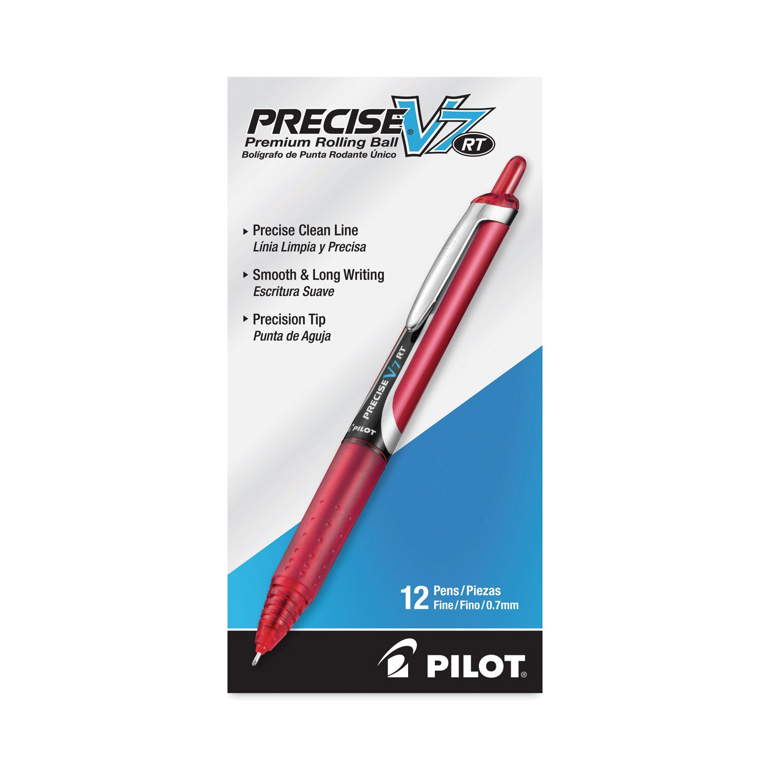 Pilot RT Fine Premium Retractable Rolling Ball Pens - 0.7 mm Fine Pen Point - Refillable - Retractable - Red Ink - Water Based - Red Barrel - Writing - 1 Dozen
