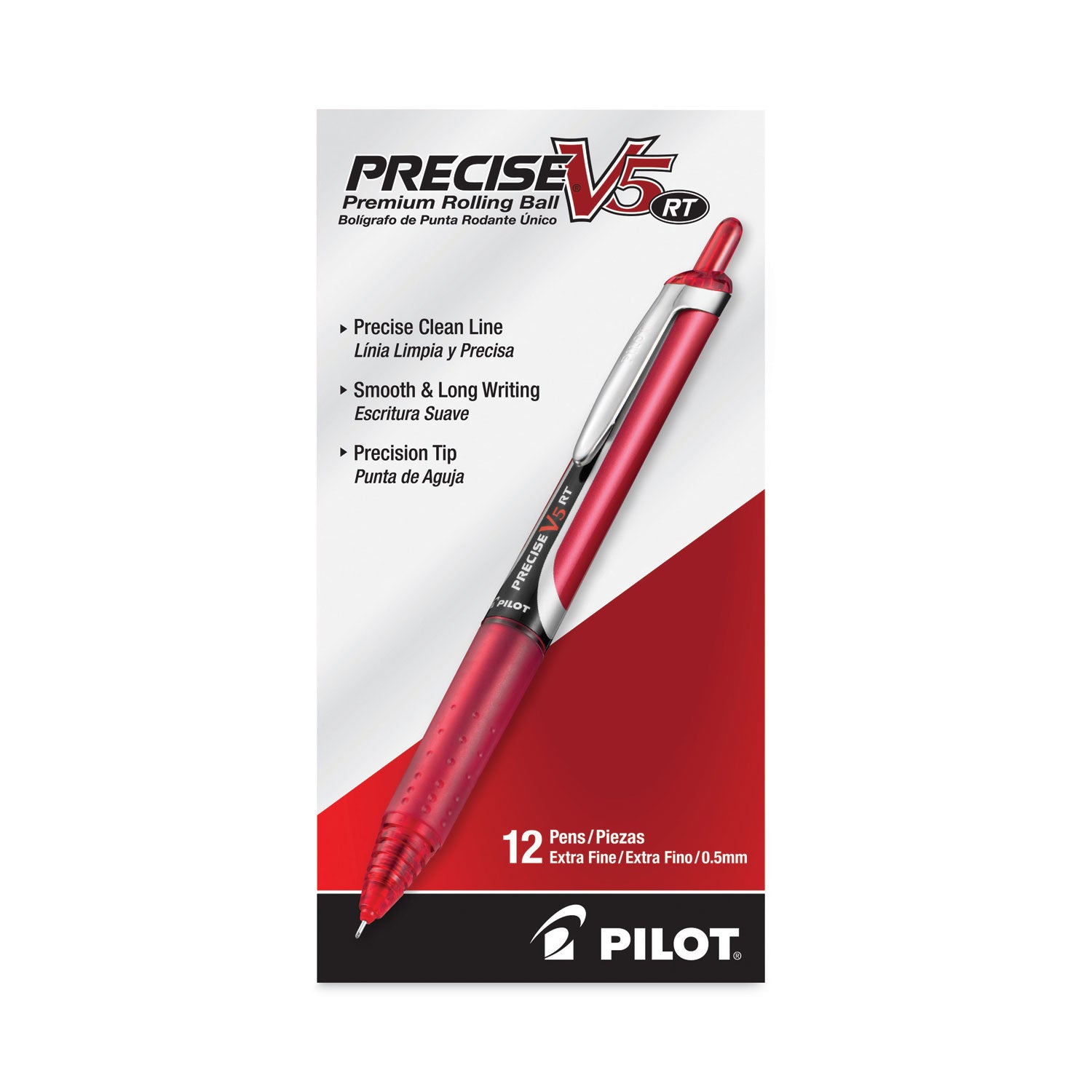 Pilot Extra-Fine Premium Retractable Rolling Ball Pens - 0.5 mm Extra Fine Needle Pen Point - Retractable - Red Ink - Water Based - Red Barrel - Writing - 1 Dozen