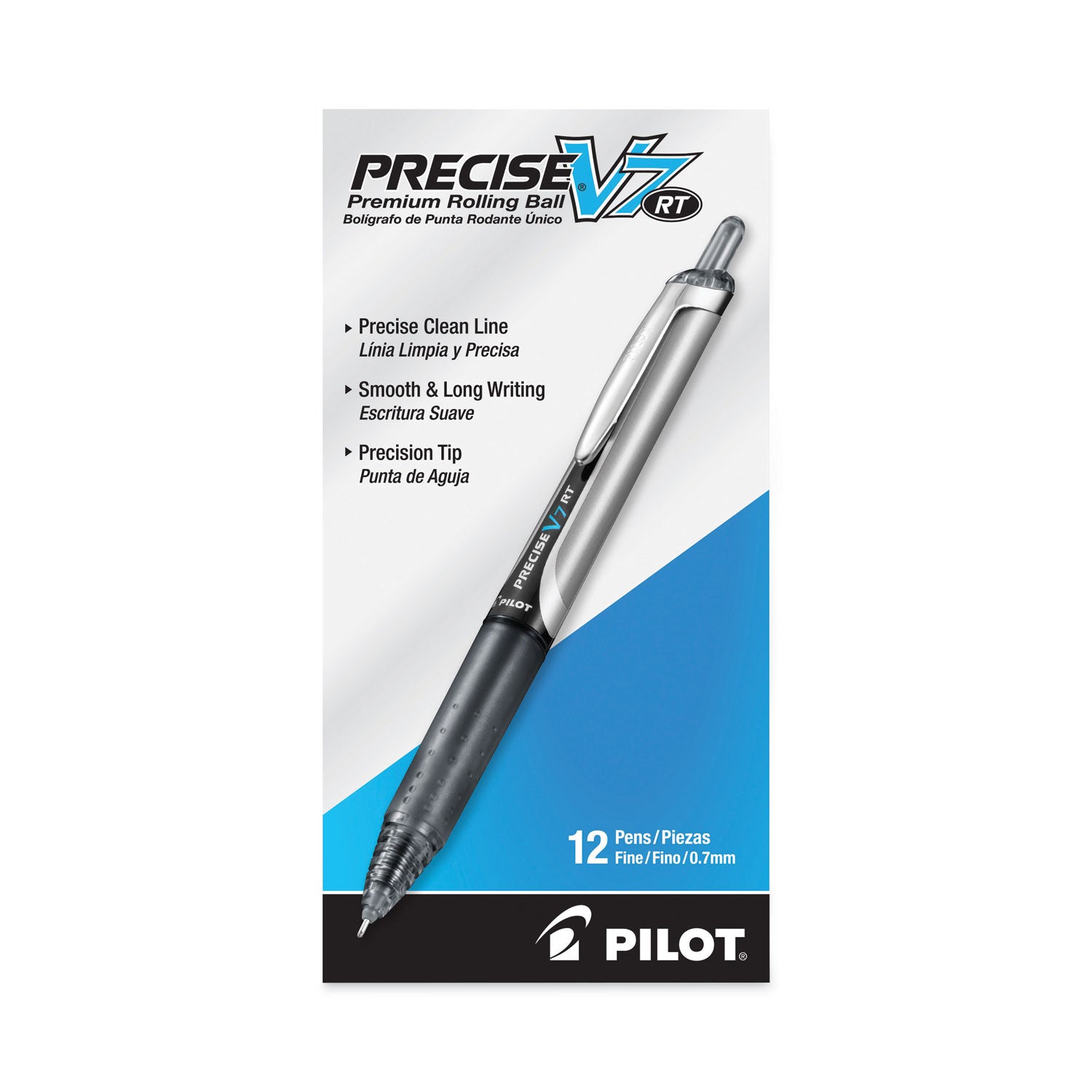 Pilot RT Fine Premium Retractable Rolling Ball Pens - 0.7 mm Fine Pen Point - Refillable - Retractable - Black Ink - Water Based - Black Barrel - Writing - 1 Dozen