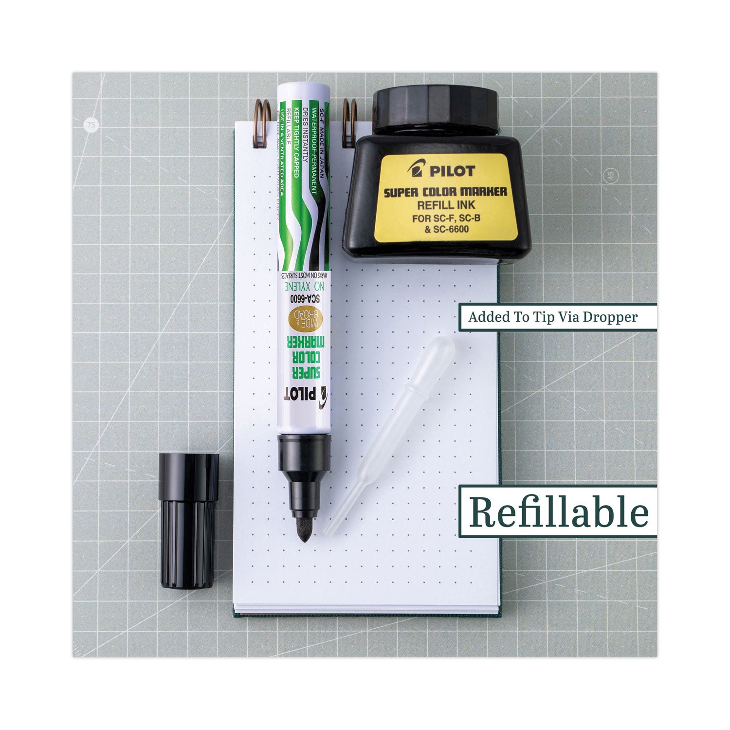 Pilot Super Color Jumbo Refillable Marker - Extra Broad Chisel Marker Point - Refillable - Black Ink - 1 Each