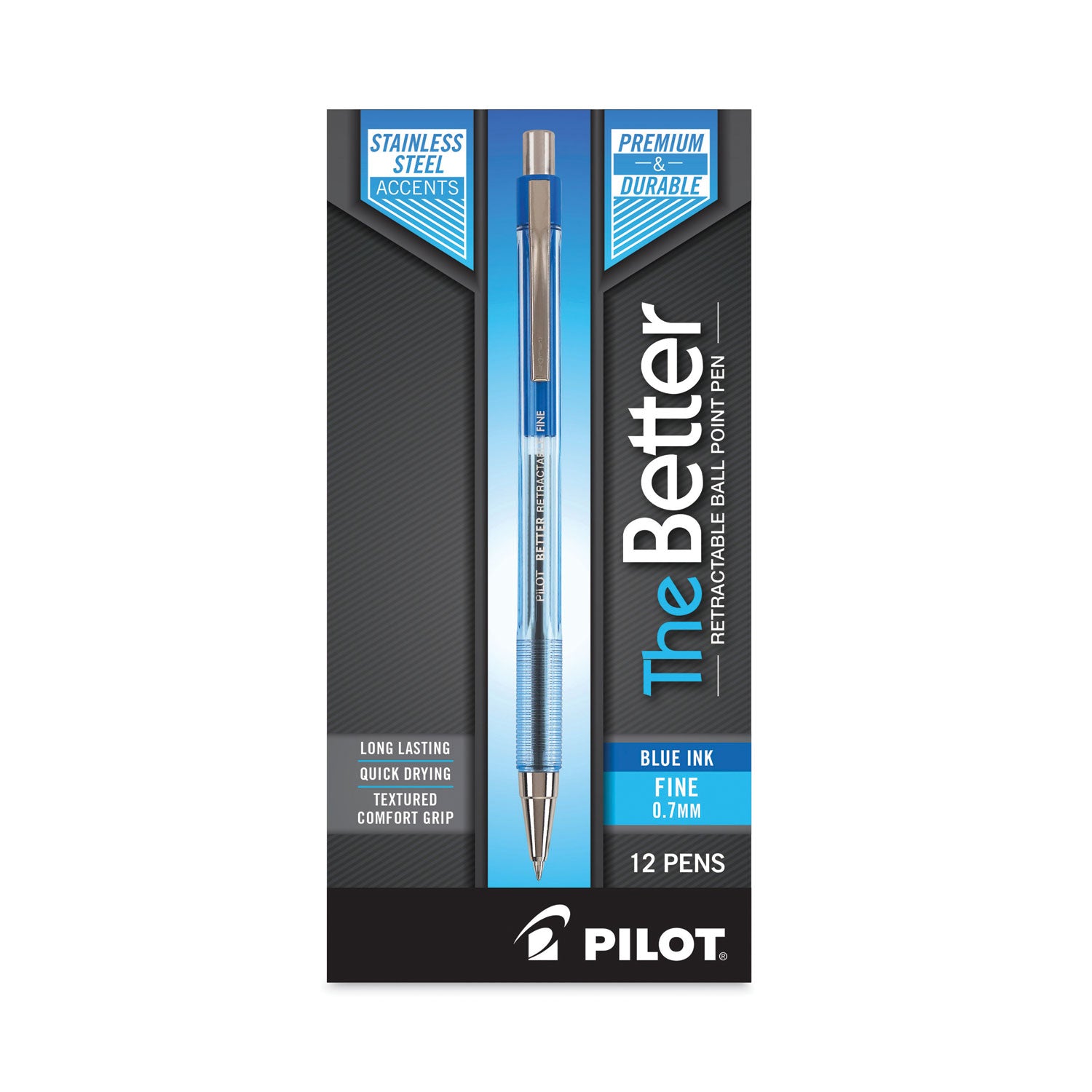 Pilot Better Retractable Ballpoint Pens - 0.7 mm Pen Point - Refillable - Retractable - Blue Ink - Translucent Barrel - 1 Dozen