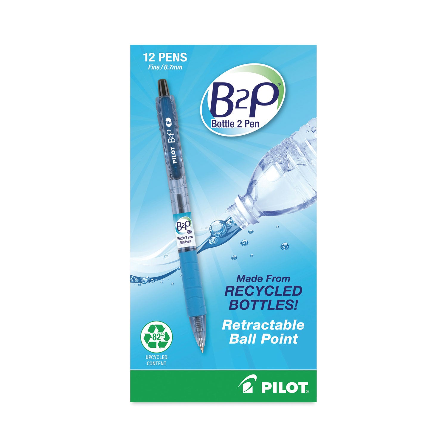 Pilot Recycled Retractable Ballpoint Pens - 0.7 mm Fine Pen Point - Refillable - Retractable - Black Ink - Gel-based - Plastic Barrel - 1 Dozen