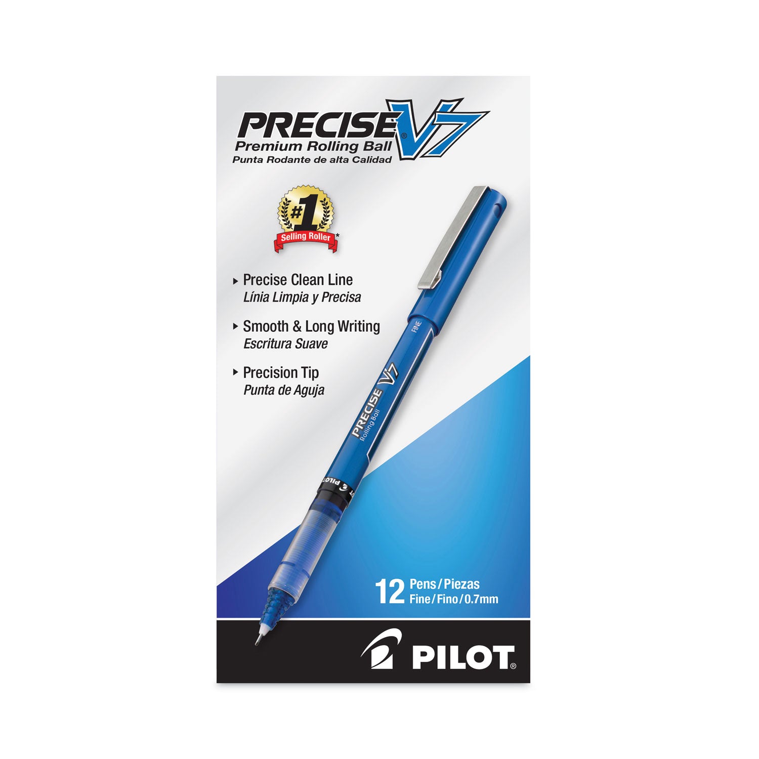 Pilot Precise V7 Fine Premium Capped Rolling Ball Pens - 0.7 mm Fine Pen Point - Blue Ink - Blue Plastic Barrel - 1 Dozen