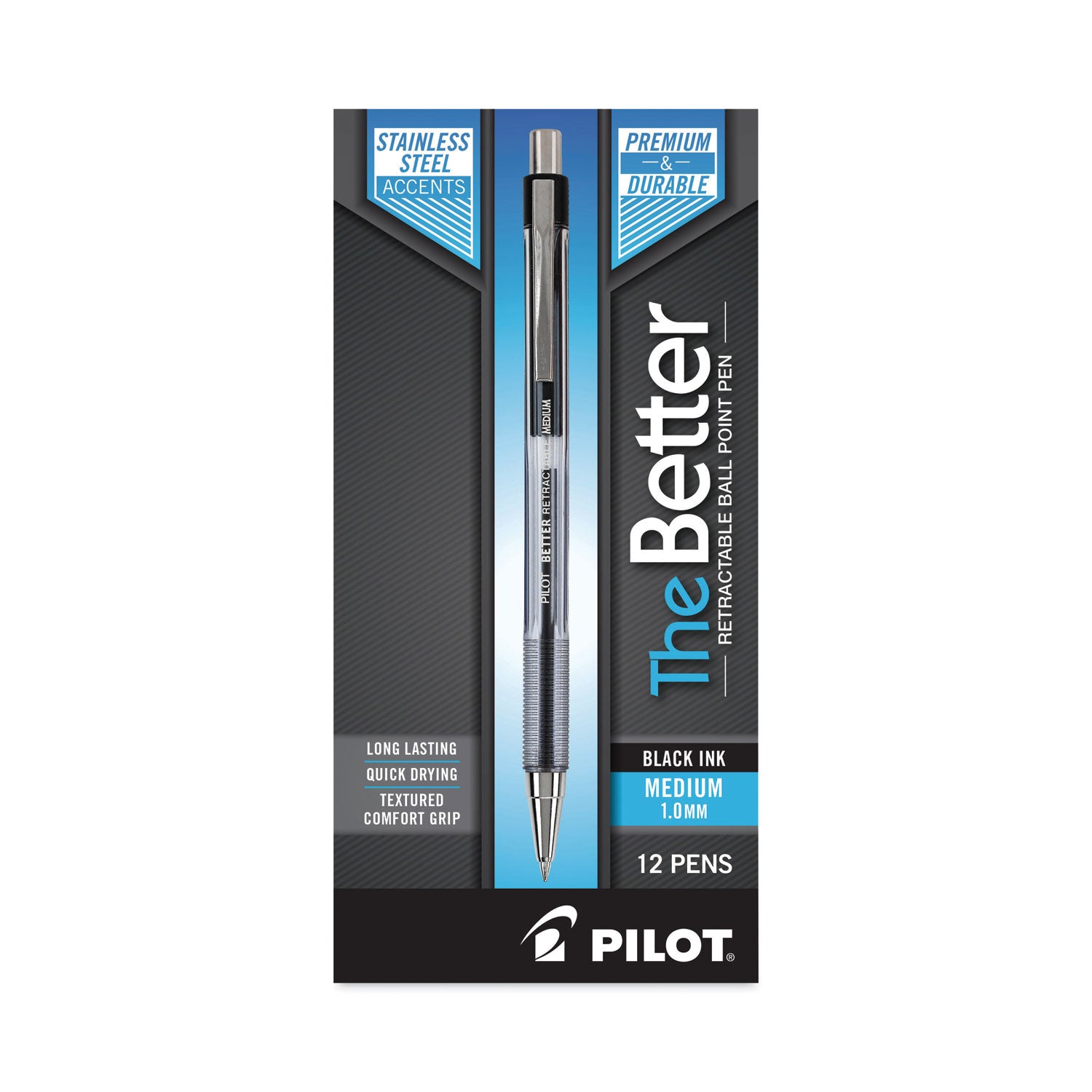 Pilot Better Retractable Ballpoint Pens - 0.7 mm Pen Point - Refillable - Retractable - Black Ink - Translucent Barrel - 1 Dozen