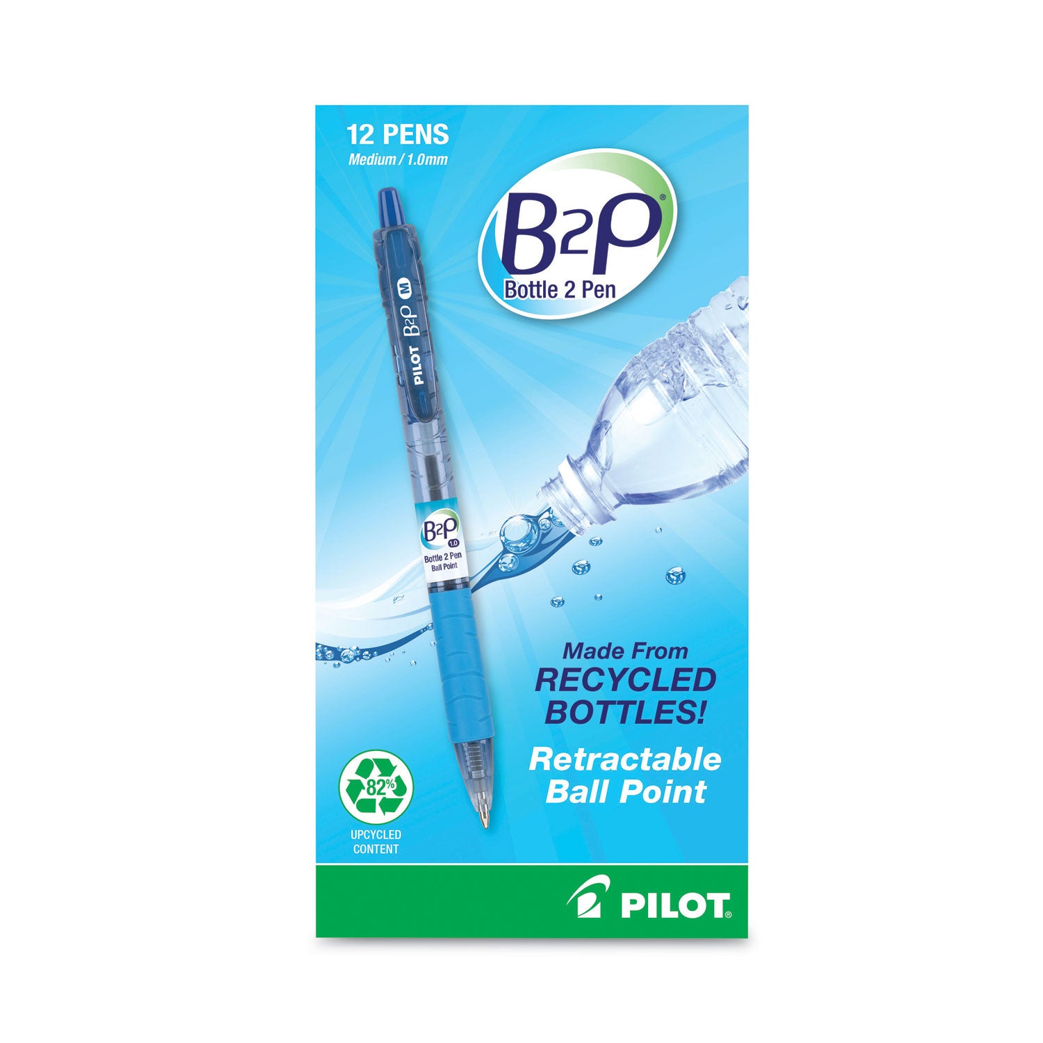 Pilot Med-Point Ballpoint Pens - 1 mm Medium Pen Point - Refillable - Retractable - Blue Ink - Gel-based - Plastic Barrel - 1 Dozen