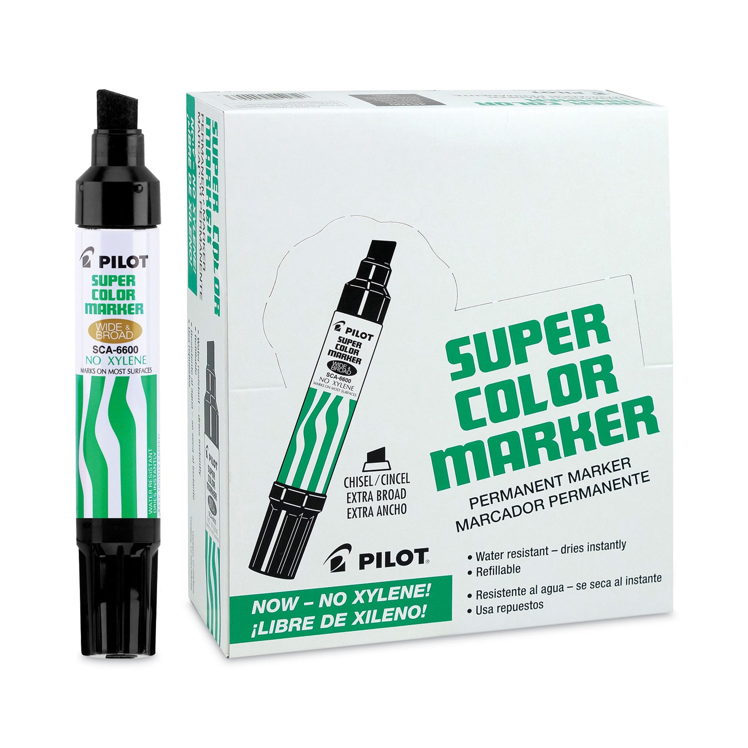 Pilot Super Color Jumbo Refillable Marker - Extra Broad Chisel Marker Point - Refillable - Black Ink - 1 Each