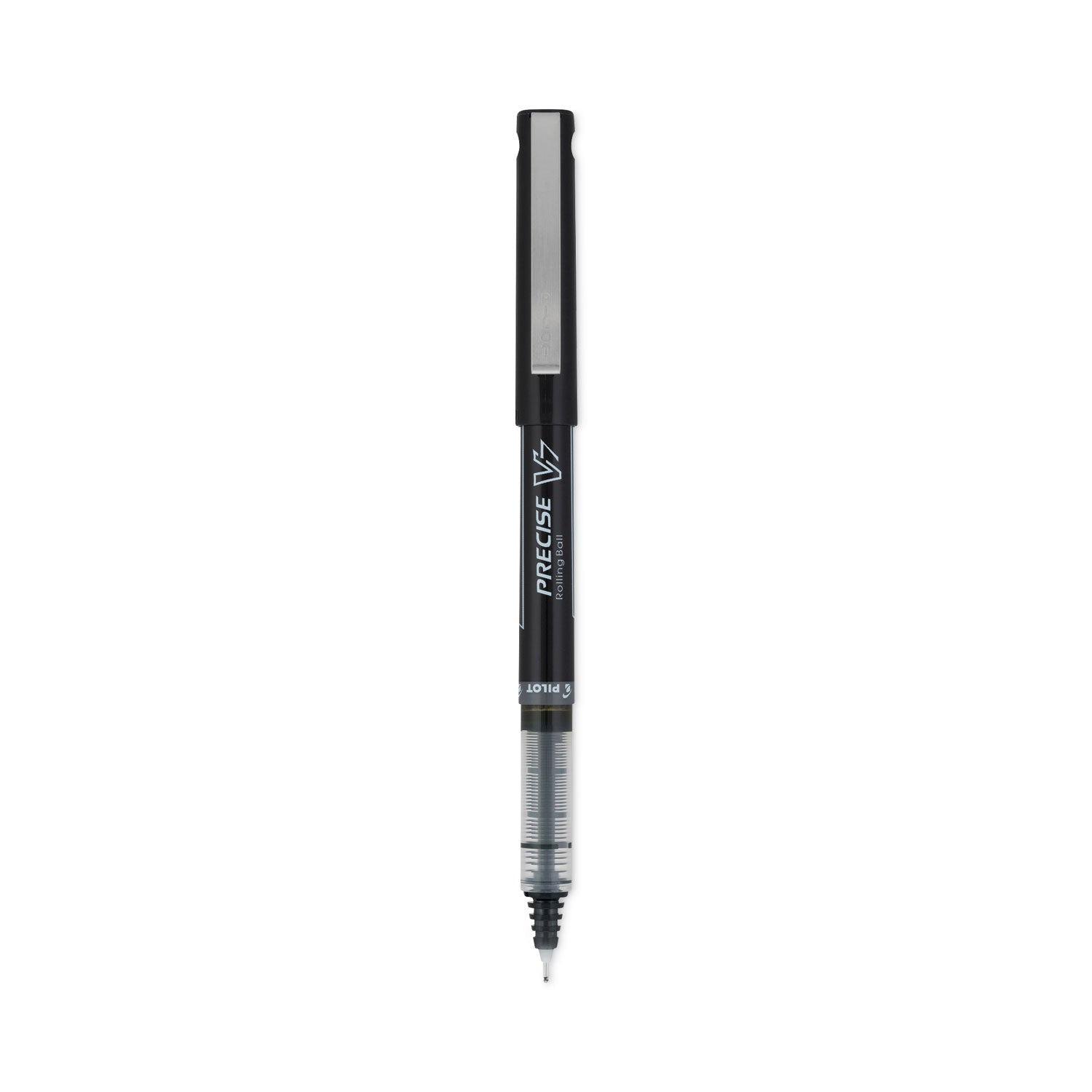 Pilot Precise V7 Fine Premium Capped Rolling Ball Pens - 0.7 mm Fine Pen Point - Black Ink - Black Plastic Barrel - 1 Dozen
