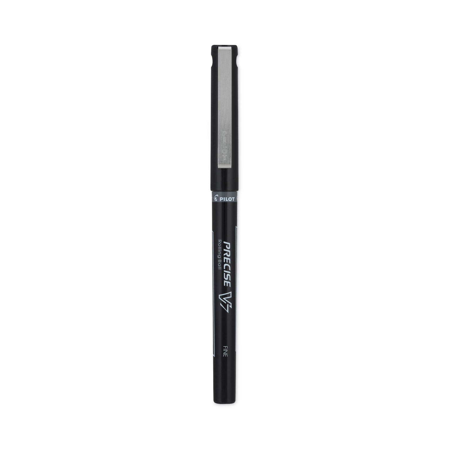 Pilot Precise V7 Fine Premium Capped Rolling Ball Pens - 0.7 mm Fine Pen Point - Black Ink - Black Plastic Barrel - 1 Dozen