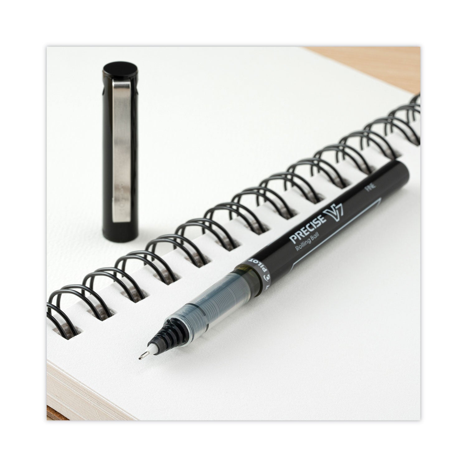 Pilot Precise V7 Fine Premium Capped Rolling Ball Pens - 0.7 mm Fine Pen Point - Black Ink - Black Plastic Barrel - 1 Dozen