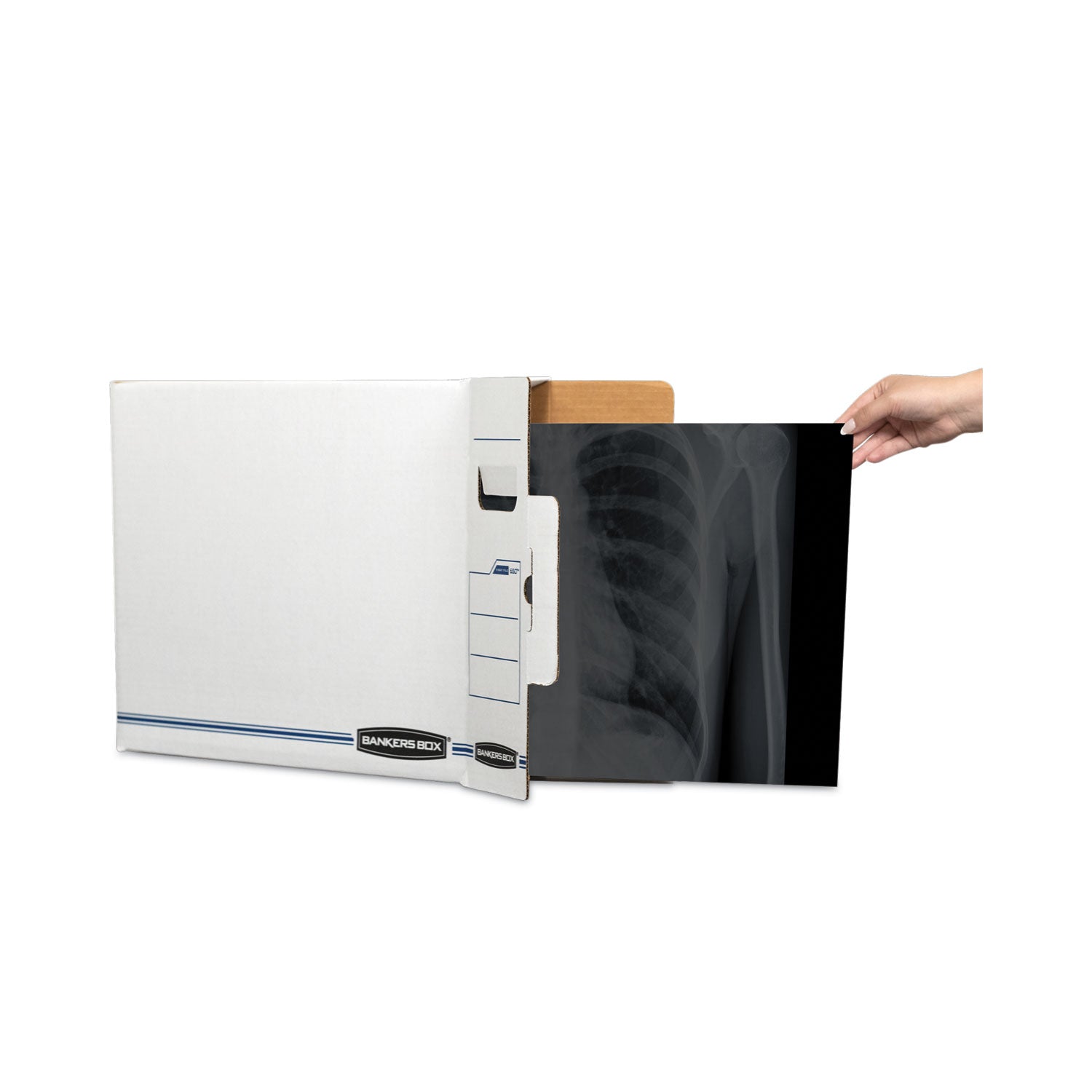 Internal Dimensions: 5" Width x 18.75" Depth x 14.88" Height - External Dimensions: 5.3" Width x 19.8" Depth x 15.7" Height - Side Tuck, Locking Tab Closure - Heavy Duty - White, Blue - For Document - Recycled - 6 / Carton