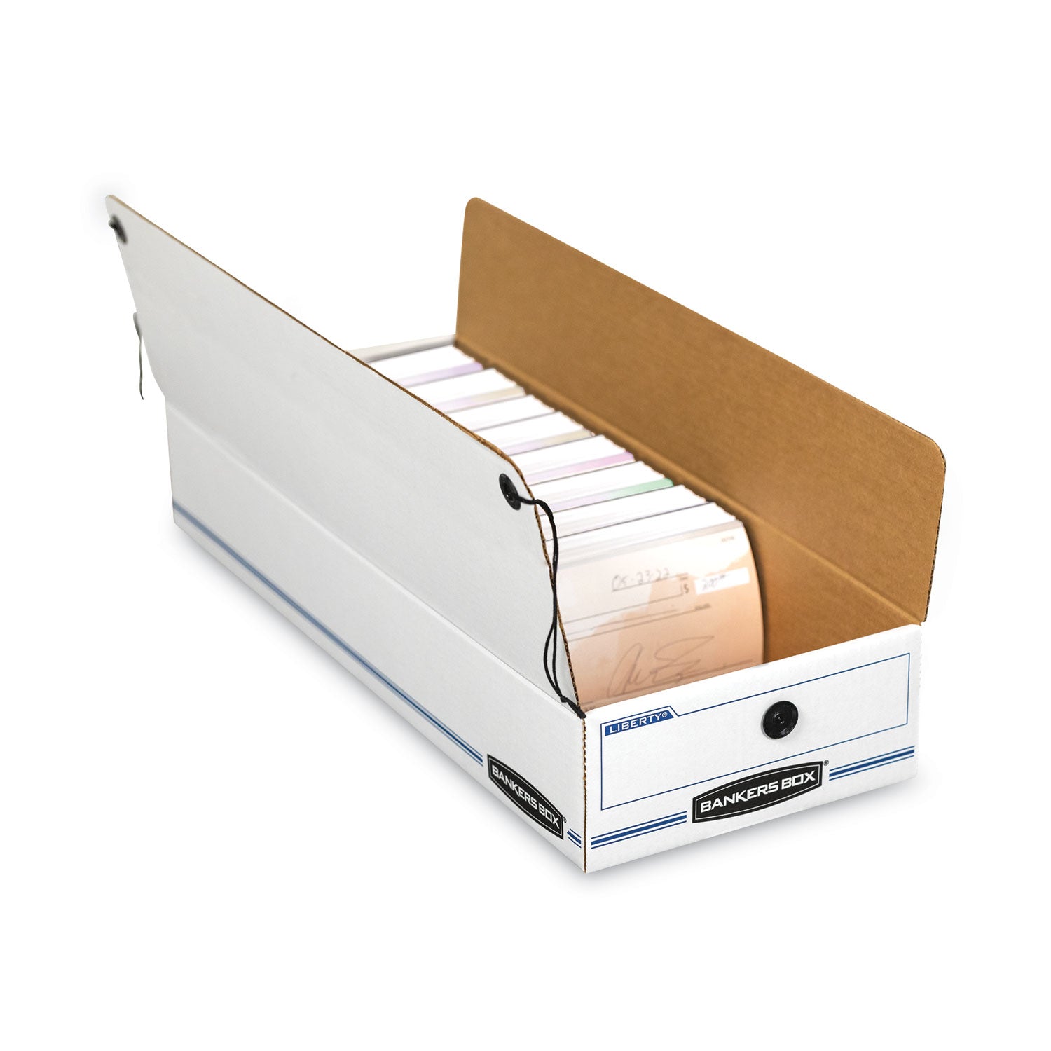 Bankers Box Liberty Check and Form Boxes, String/Button Tie Closure, Light Duty, Stackable, Fiberboard, White/Blue, 12 per Carton