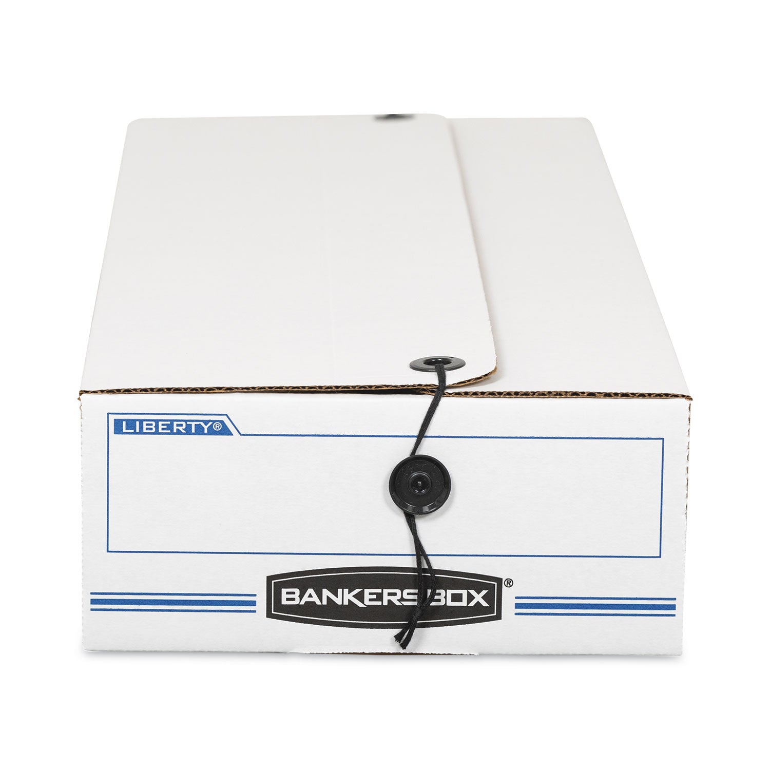 Bankers Box Liberty Check and Form Boxes, String/Button Tie Closure, Light Duty, Stackable, Fiberboard, White/Blue, 9" x 14.25" x 4", 12/Carton