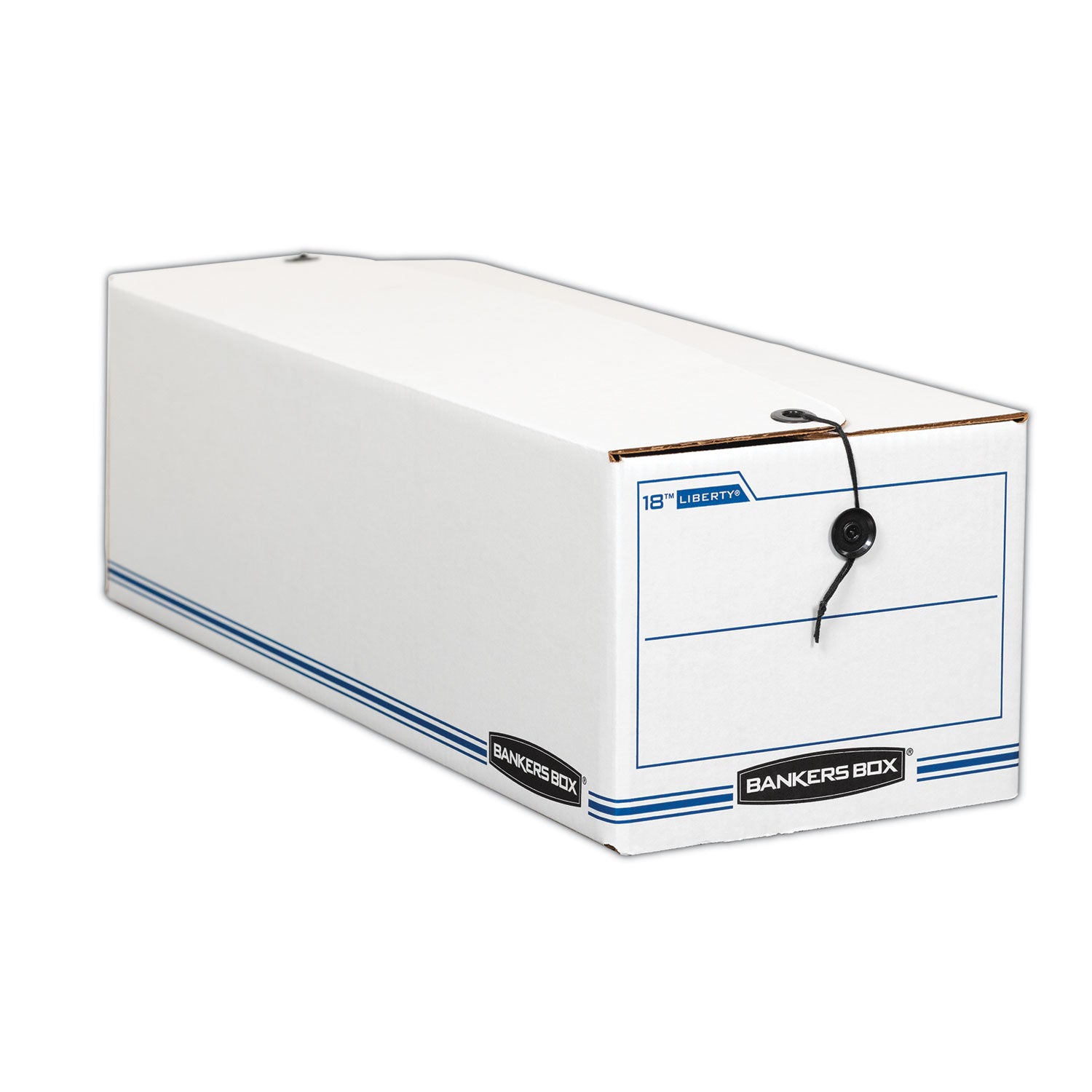 Bankers Box Liberty Check and Form Boxes, String/Button Tie Closure, Light Duty, Stackable, Fiberboard, White/Blue, 12 per Carton