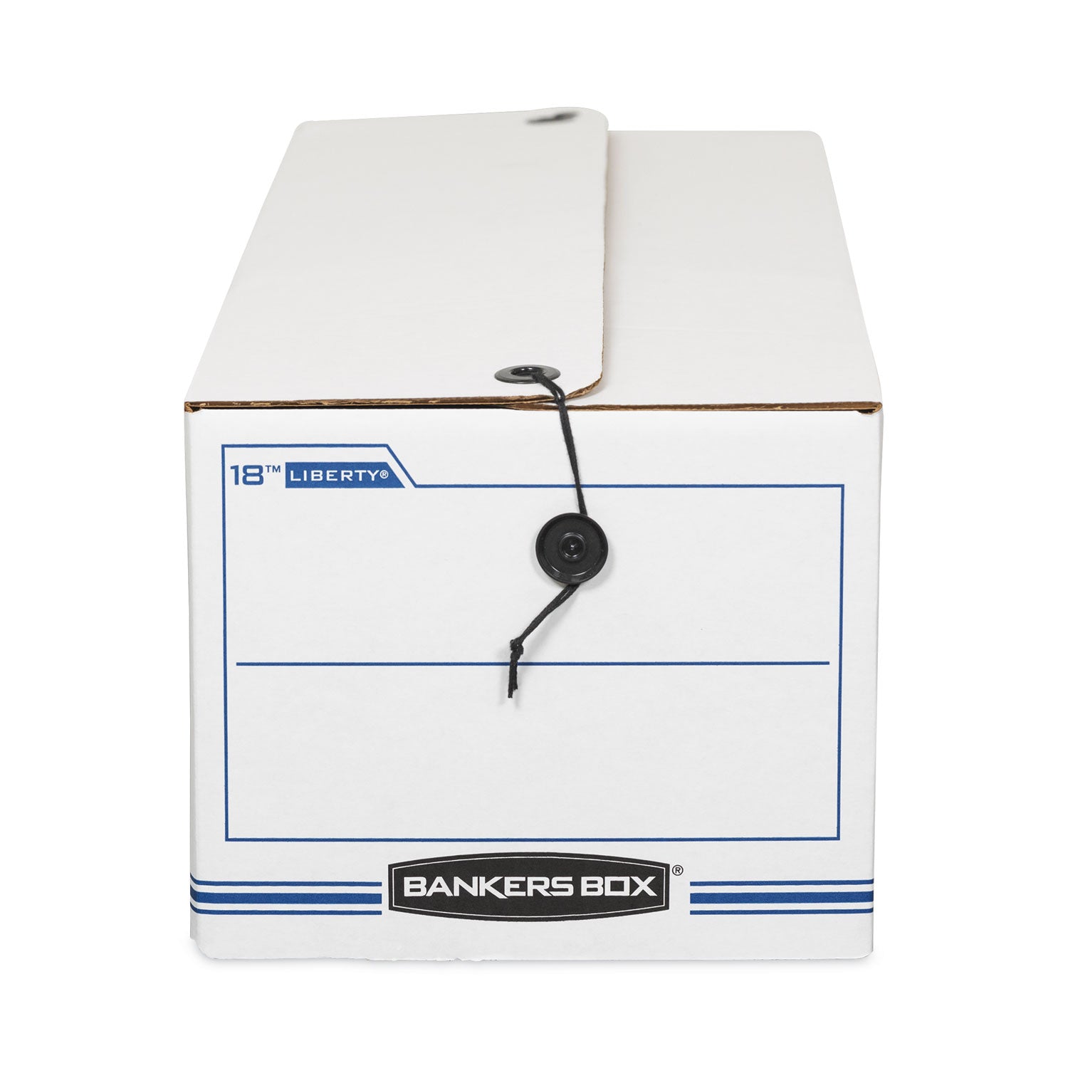 Bankers Box Liberty Check and Form Boxes, String/Button Tie Closure, Light Duty, Stackable, Fiberboard, White/Blue, 12 per Carton