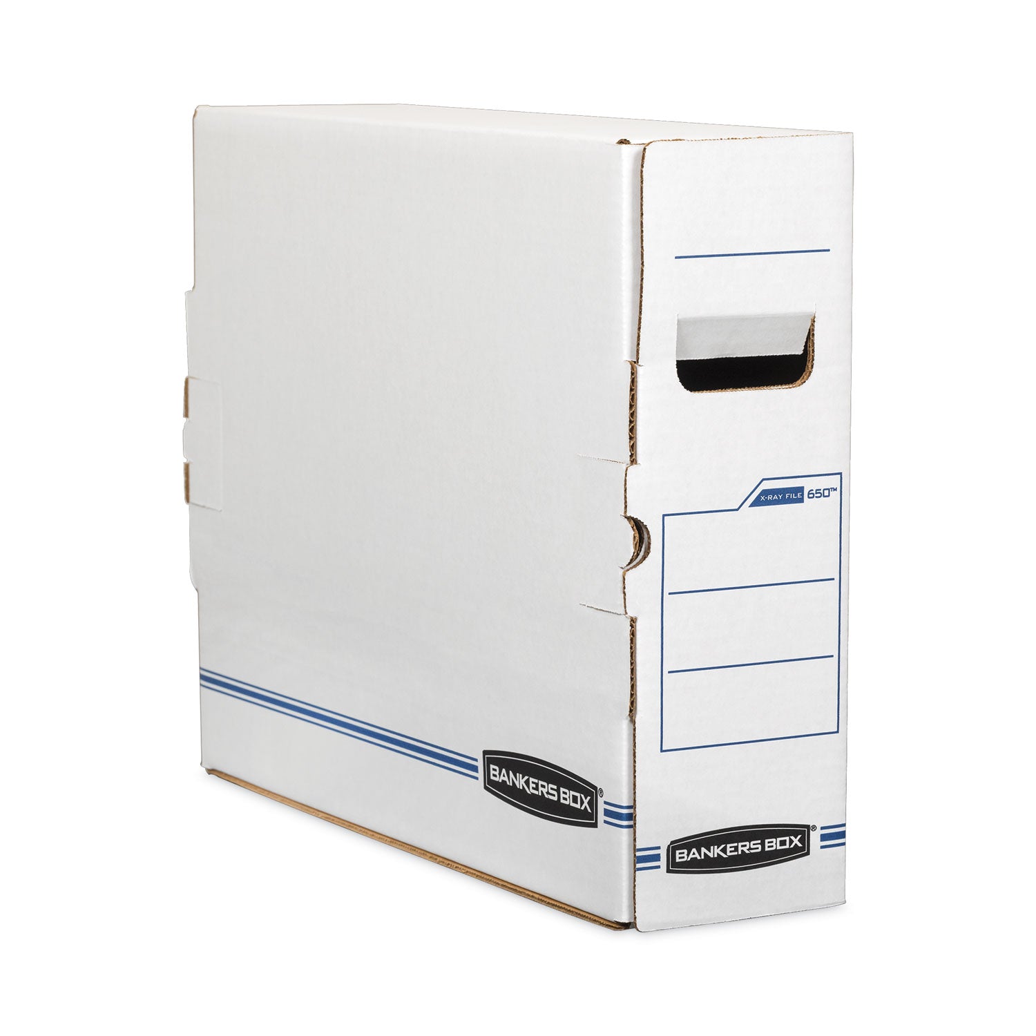 Internal Dimensions: 5" Width x 18.75" Depth x 14.88" Height - External Dimensions: 5.3" Width x 19.8" Depth x 15.7" Height - Side Tuck, Locking Tab Closure - Heavy Duty - White, Blue - For Document - Recycled - 6 / Carton
