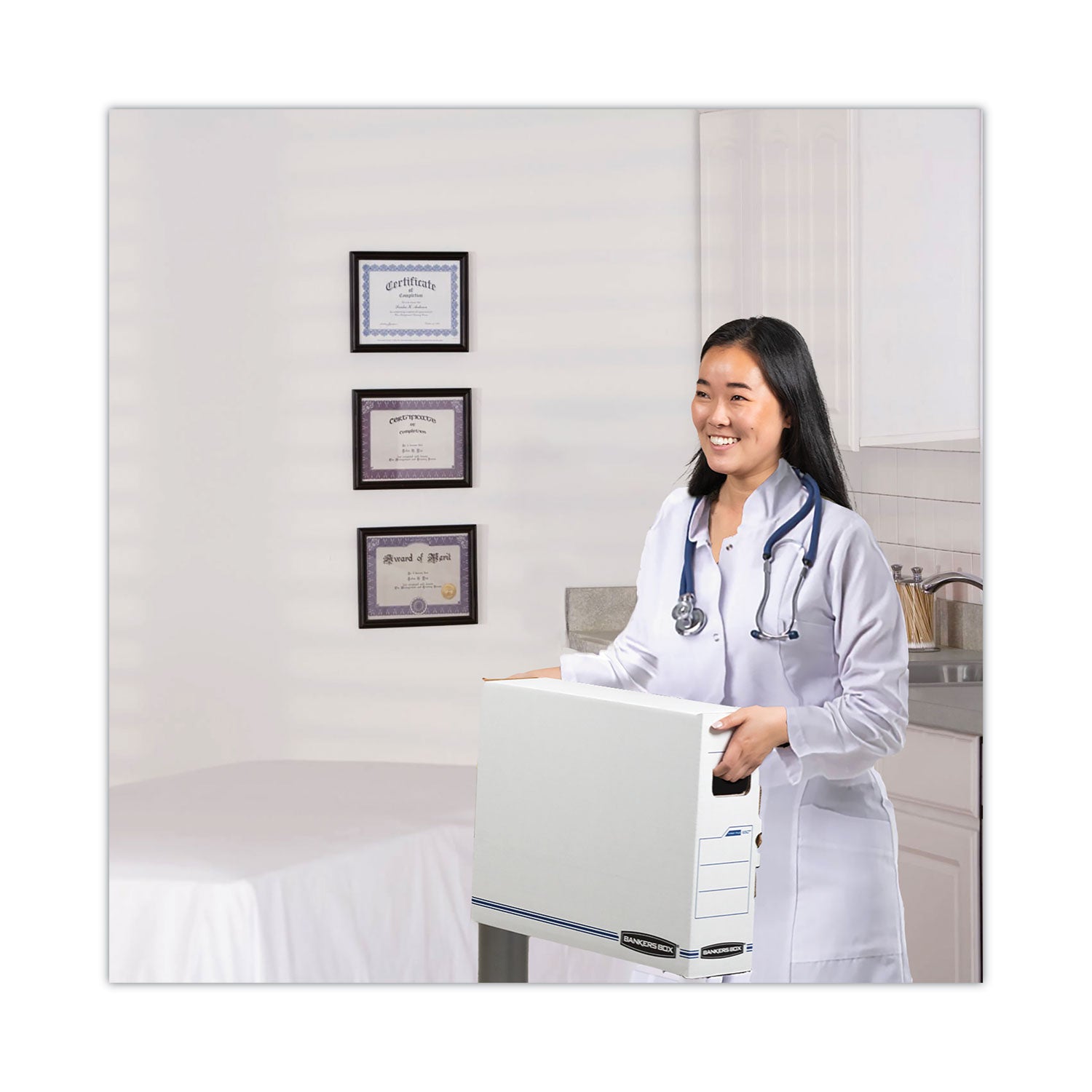 Internal Dimensions: 5" Width x 18.75" Depth x 14.88" Height - External Dimensions: 5.3" Width x 19.8" Depth x 15.7" Height - Side Tuck, Locking Tab Closure - Heavy Duty - White, Blue - For Document - Recycled - 6 / Carton