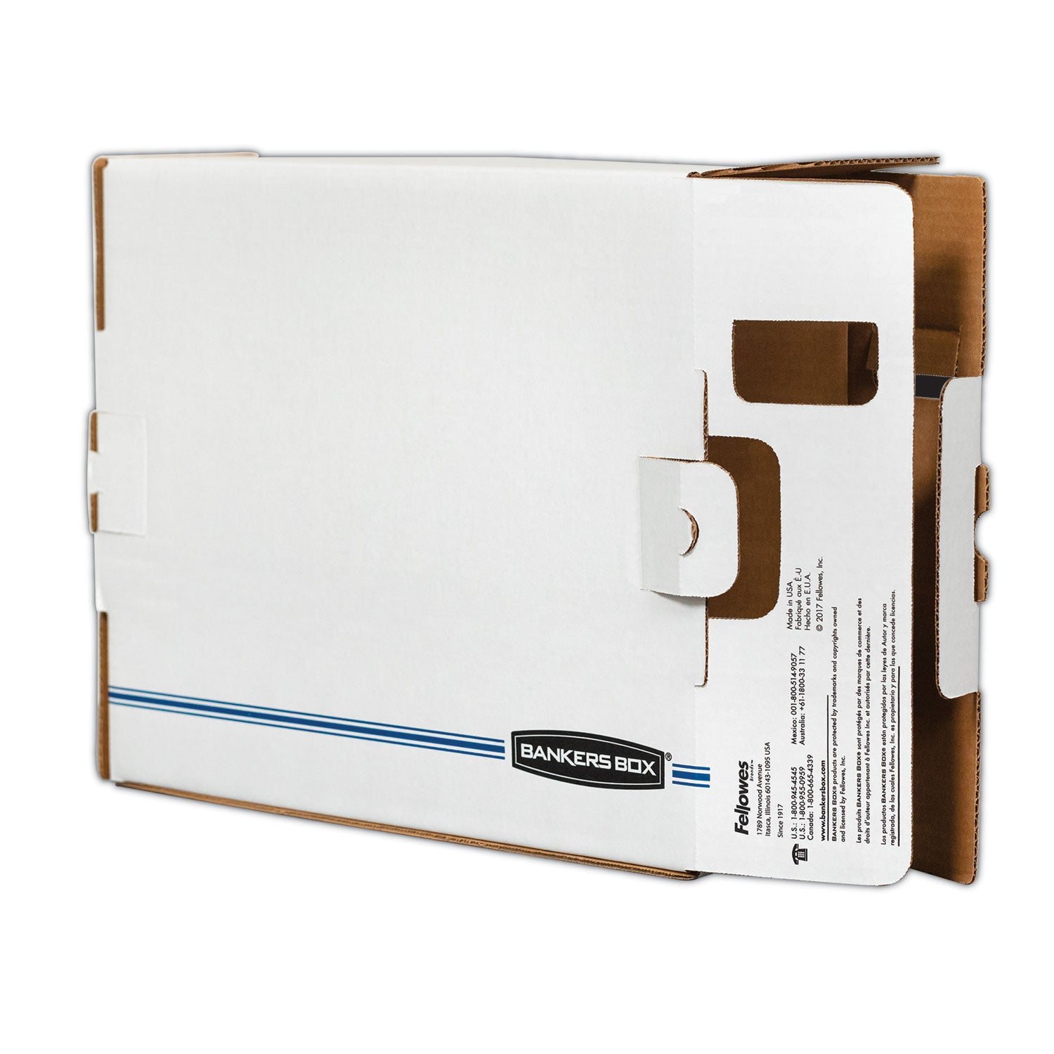 Internal Dimensions: 5" Width x 18.75" Depth x 14.88" Height - External Dimensions: 5.3" Width x 19.8" Depth x 15.7" Height - Side Tuck, Locking Tab Closure - Heavy Duty - White, Blue - For Document - Recycled - 6 / Carton