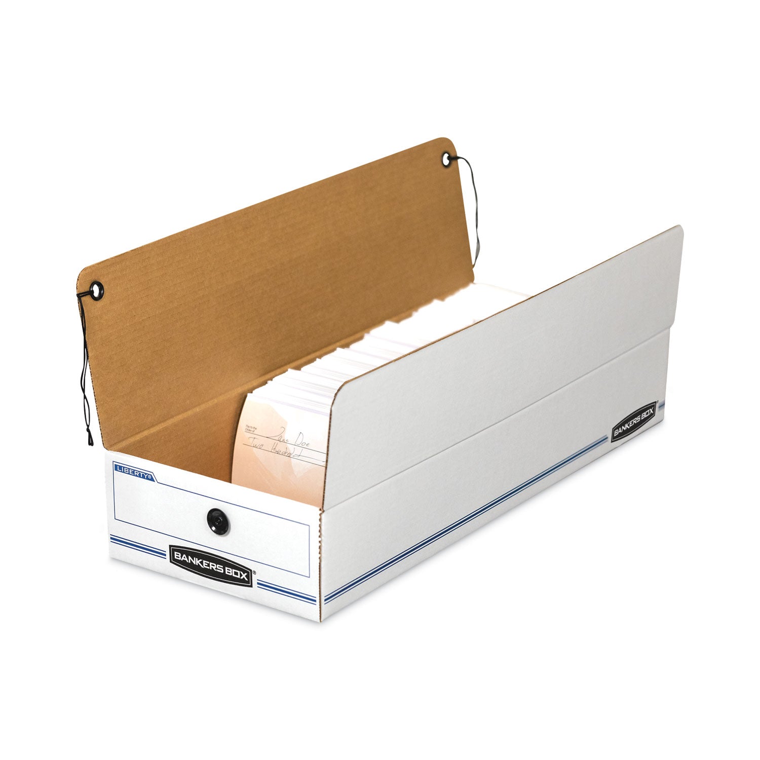 Bankers Box Liberty Check and Form Boxes, String/Button Tie Closure, Light Duty, Stackable, Fiberboard, White/Blue, 12 per Carton