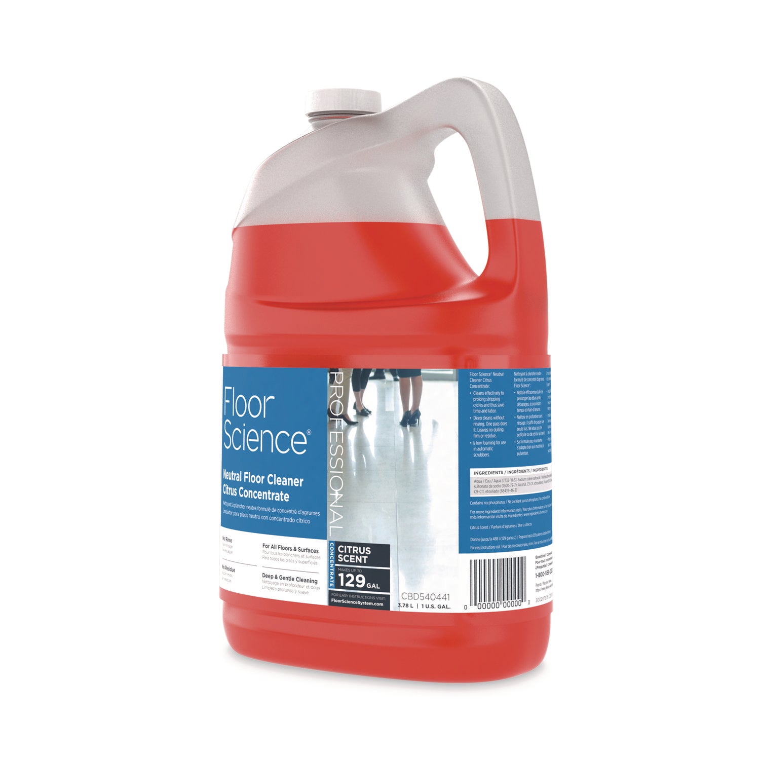 Floor Science Neutral Floor Cleaner Concentrate, Citrus Scent, 1 gal, 4/Carton