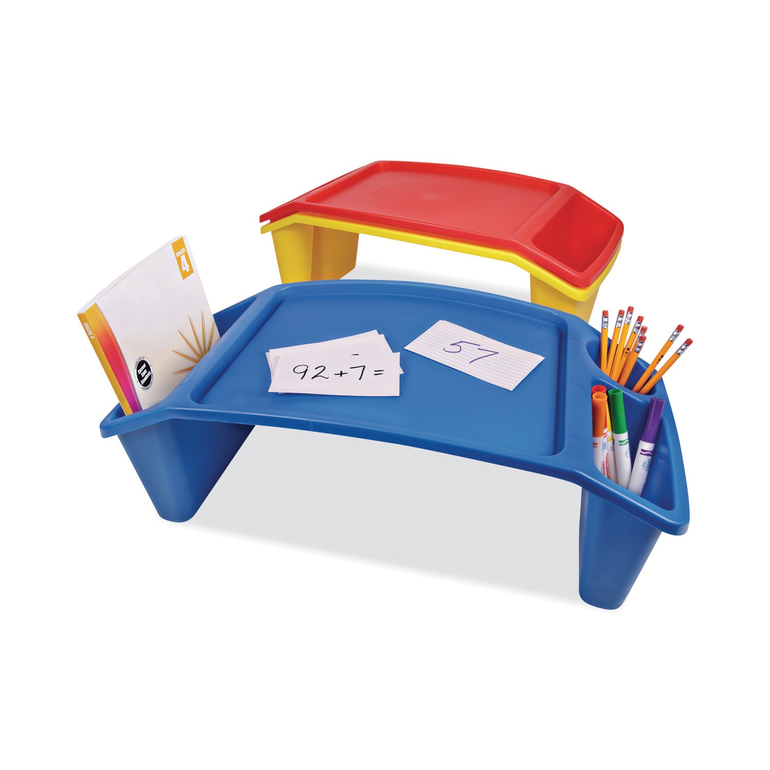 Deflecto Antimicrobial Kids Lap Tray, Blue, Polypropylene/Plastic, 8.53" H x 23.35" W x 12" D, 1 Each