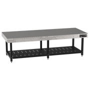 Welding Fixture Table, Fixed Height, 36"H x 120"L x 48"D, 1/4" Carbon Steel Top, Six Black Powdercoat Legs, Shelf, Self-Leveling Feet