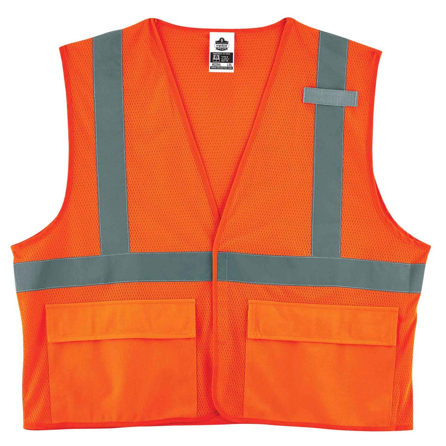 Ergodyne 8220HL Type R Class 2 Standard Mesh Vest, Large/Extra Large, Hook & Loop Closure, Orange, Mesh Fabric, Polyester Mesh, Pocket, Mic Tab, Reflective, 1 Each