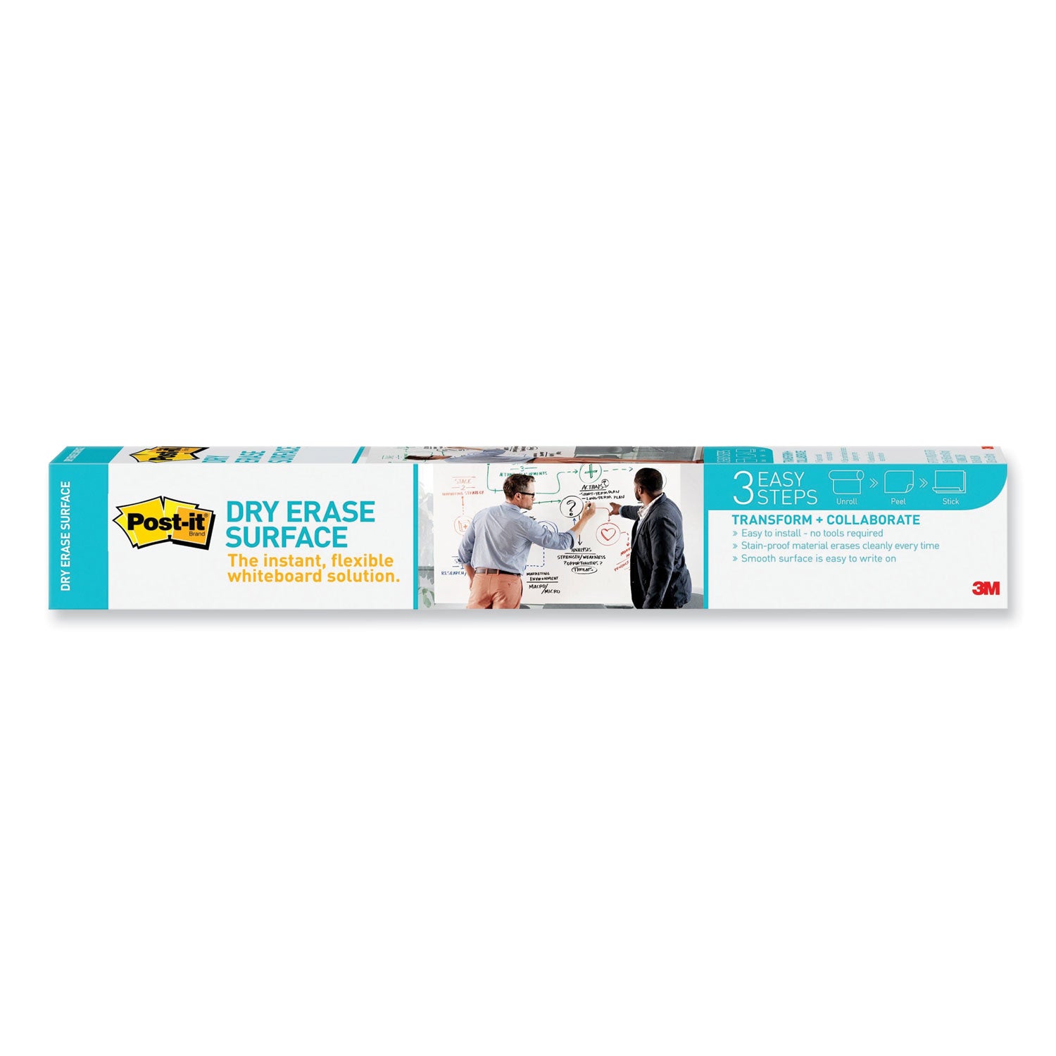 Post-it® Self-Stick Dry-Erase Film Surface, White, 24" x 36", Rectangle, Flexible, Stain Resistant, Self-stick, 1 Pack
