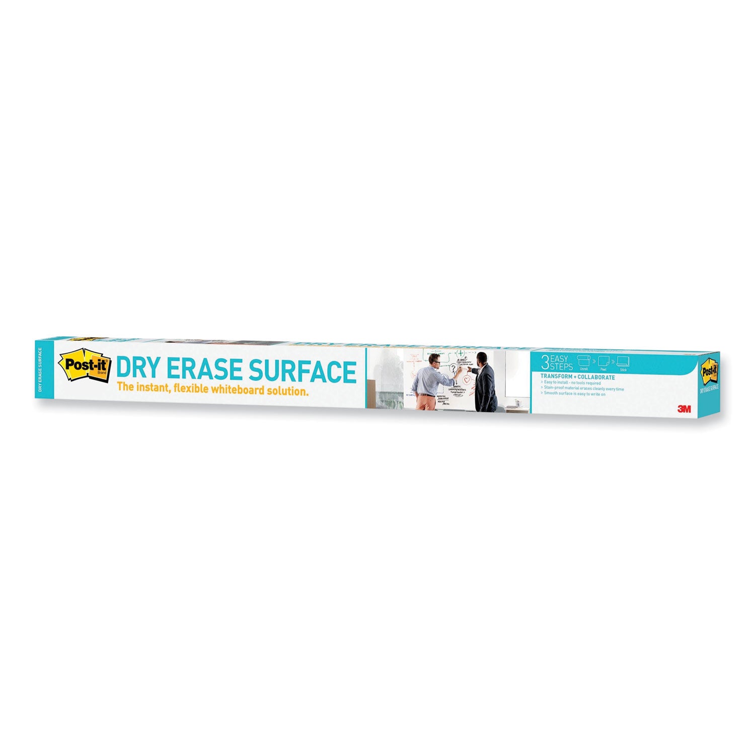 Post-it Self-Stick Dry-Erase Film Surface, White, 36" x 48", Flexible, Stain Resistant, Self-stick, Rectangle, 1 Pack