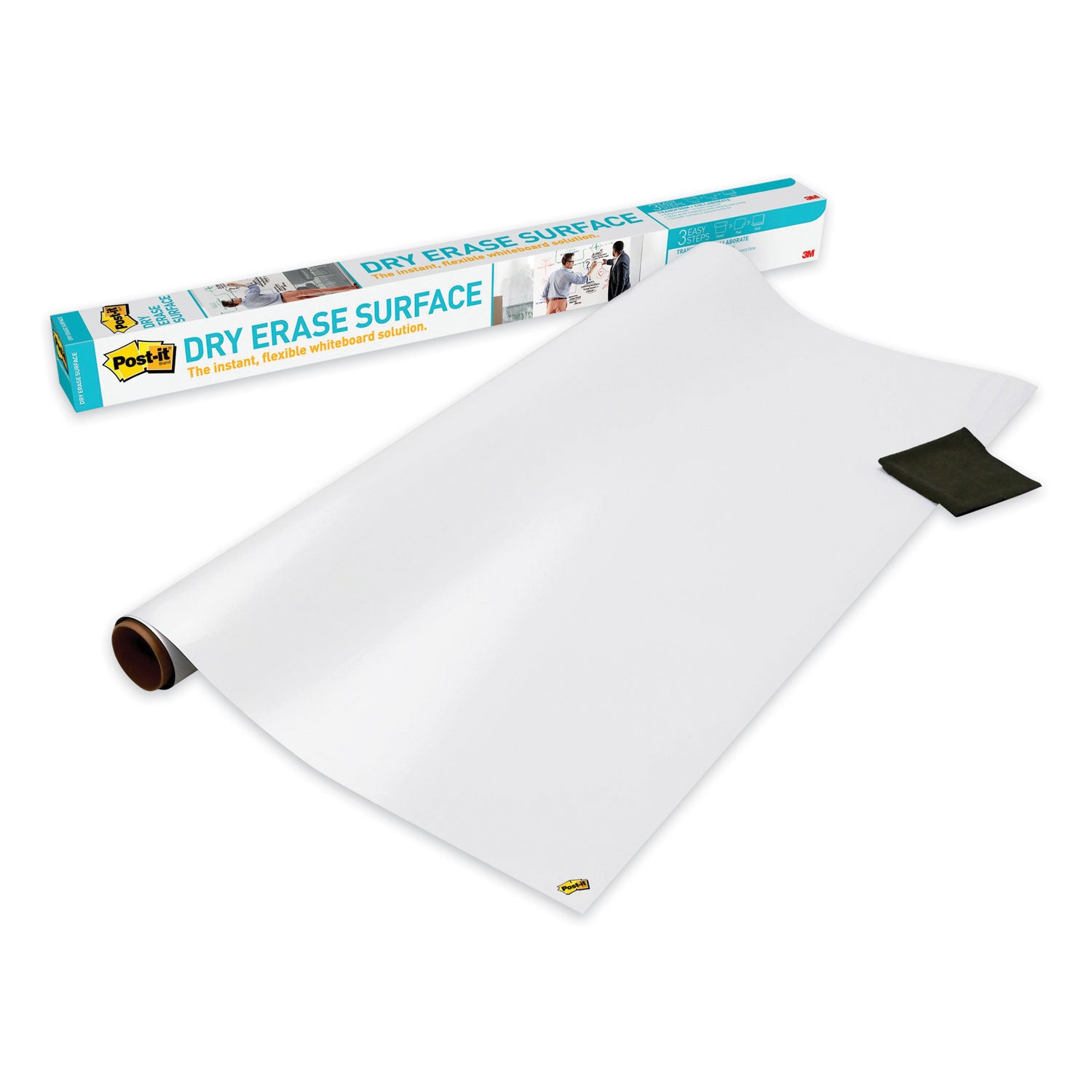 Post-it Self-Stick Dry-Erase Film Surface, White, 36" x 48", Flexible, Stain Resistant, Self-stick, Rectangle, 1 Pack