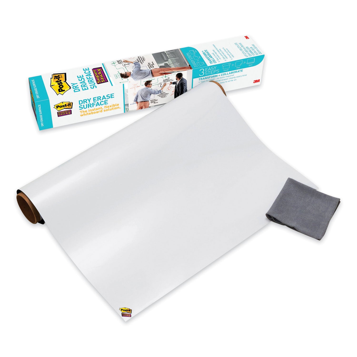 Post-it® Self-Stick Dry-Erase Film Surface, White, 24" x 36", Rectangle, Flexible, Stain Resistant, Self-stick, 1 Pack
