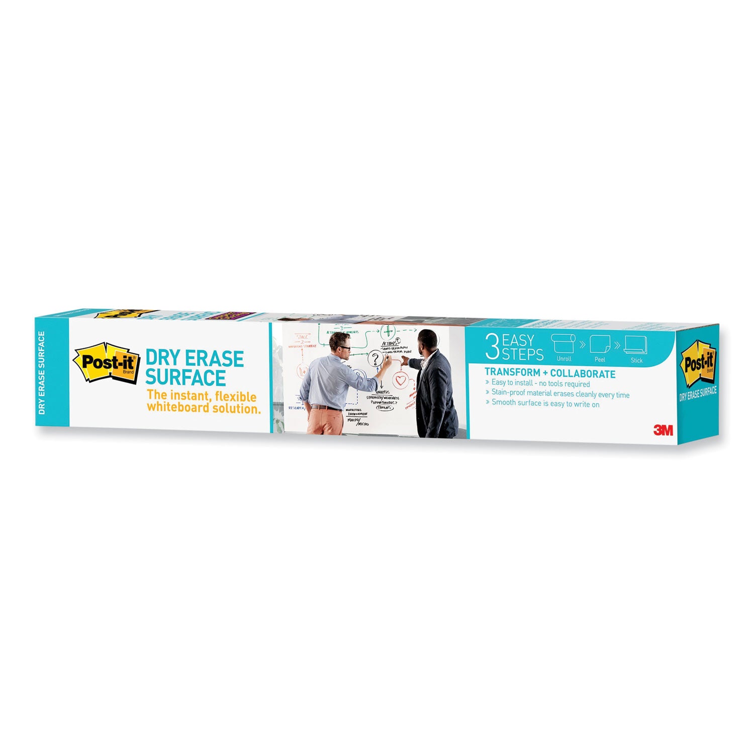 Post-it® Self-Stick Dry-Erase Film Surface, White, 24" x 36", Rectangle, Flexible, Stain Resistant, Self-stick, 1 Pack