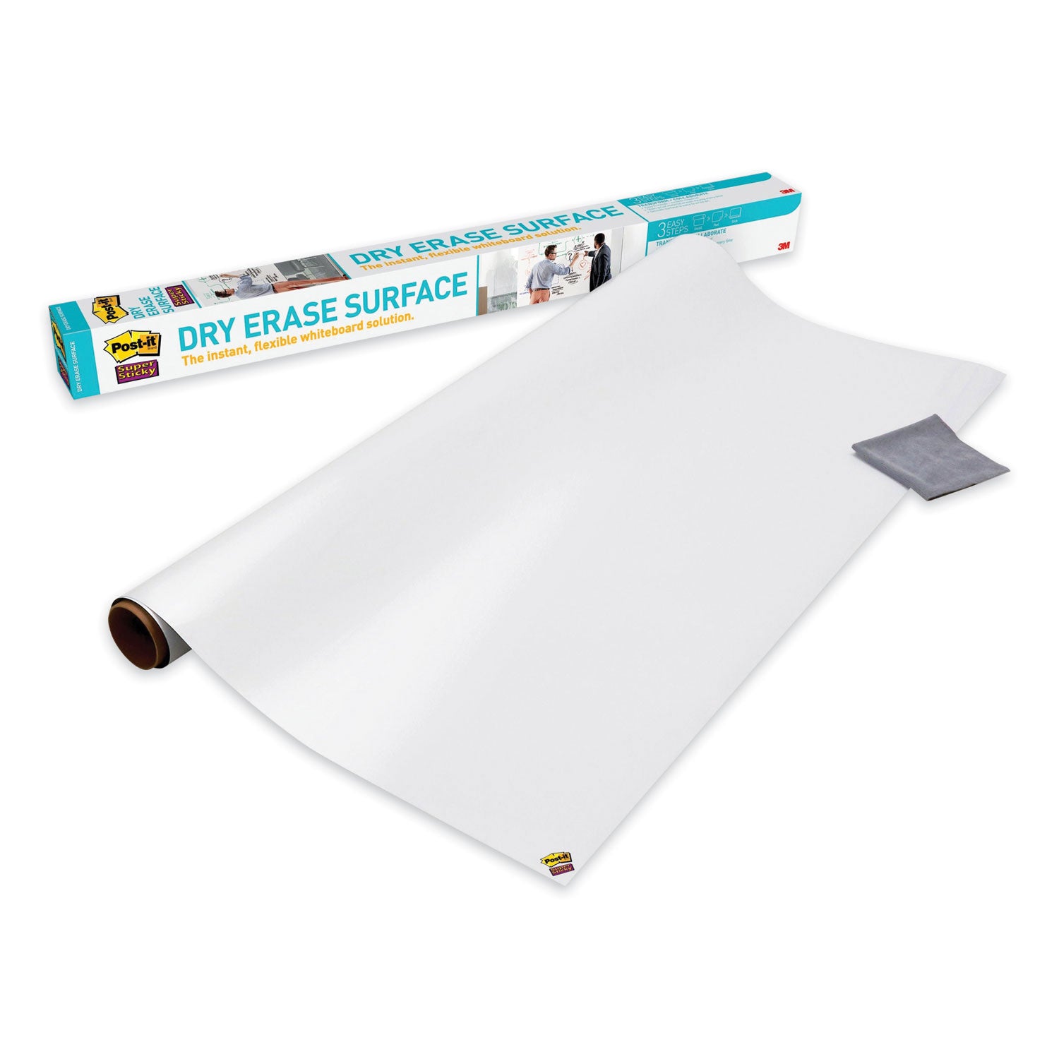 Post-it Self-Stick Dry-Erase Film Surface, 48" x 72", White, Rectangle, Flexible, Stain Resistant, Self-stick, 1 Pack