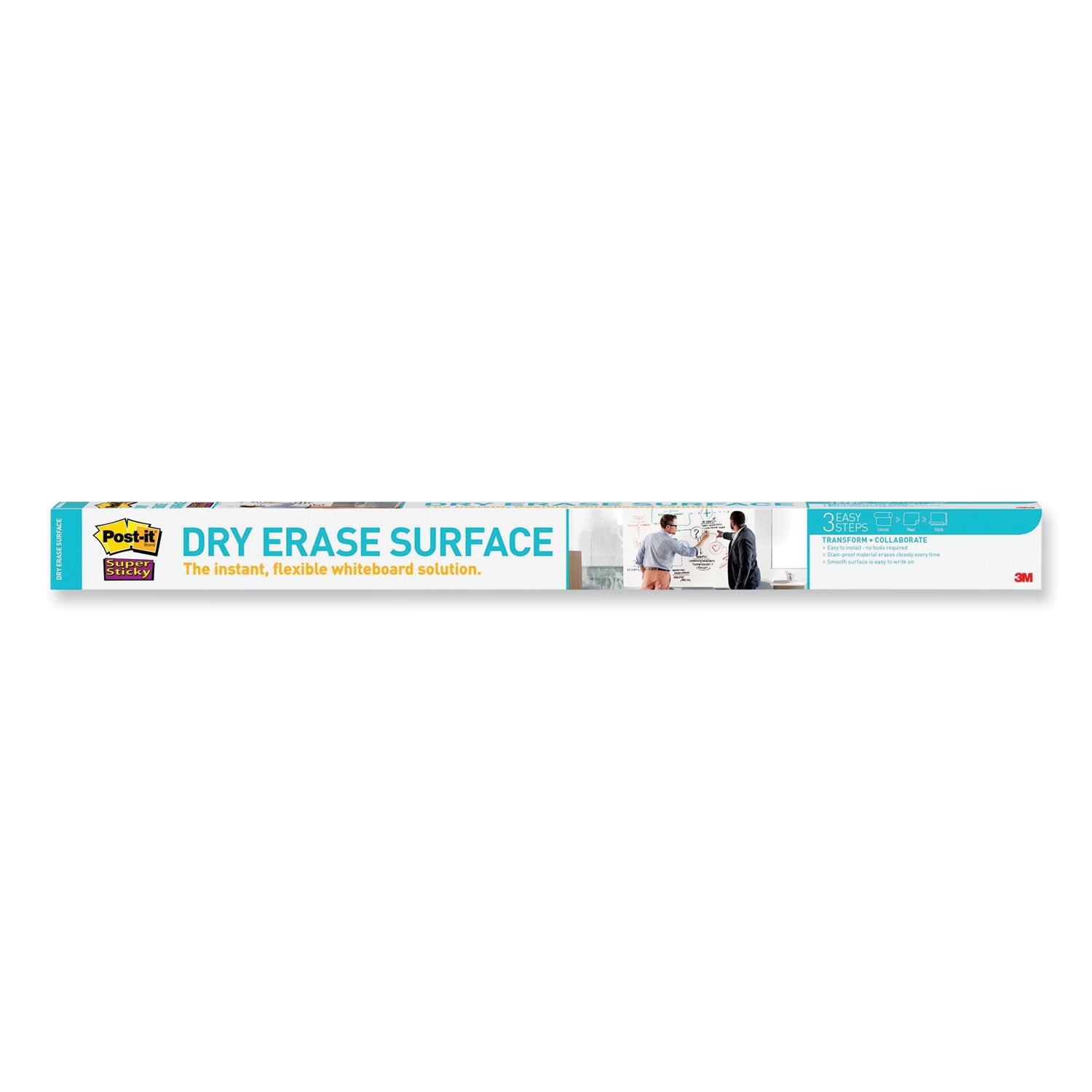 Post-it Self-Stick Dry-Erase Film Surface, 48" x 72", White, Rectangle, Flexible, Stain Resistant, Self-stick, 1 Pack