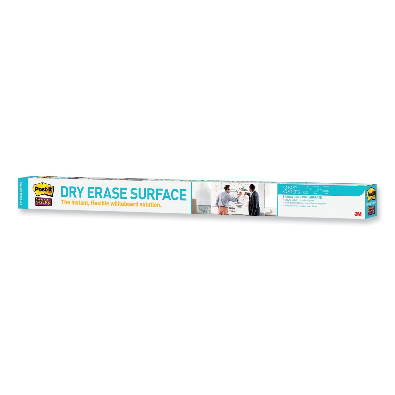Post-it Self-Stick Dry-Erase Film Surface, 48" x 72", White, Rectangle, Flexible, Stain Resistant, Self-stick, 1 Pack