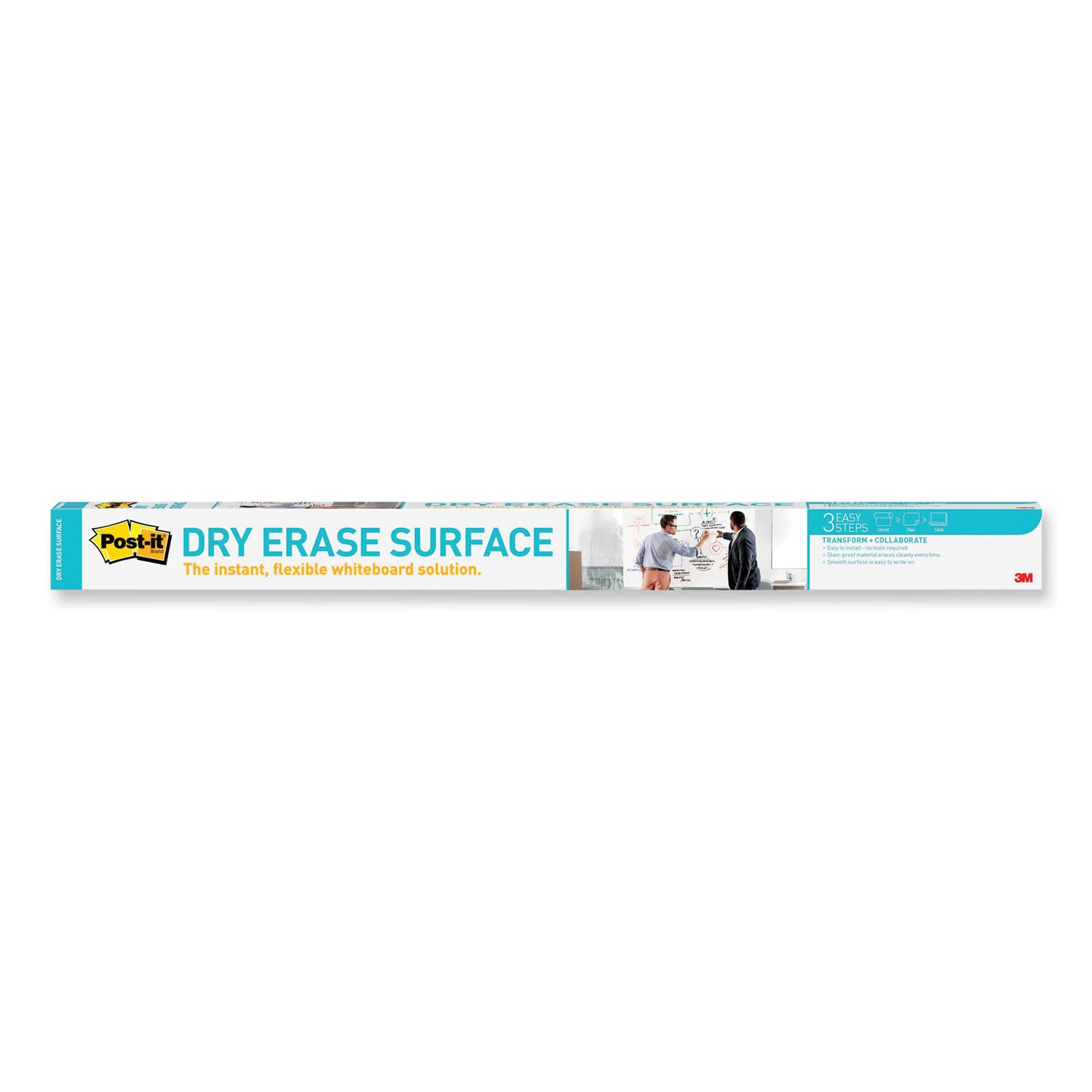 Post-it Self-Stick Dry-Erase Film Surface, White, 36" x 48", Flexible, Stain Resistant, Self-stick, Rectangle, 1 Pack