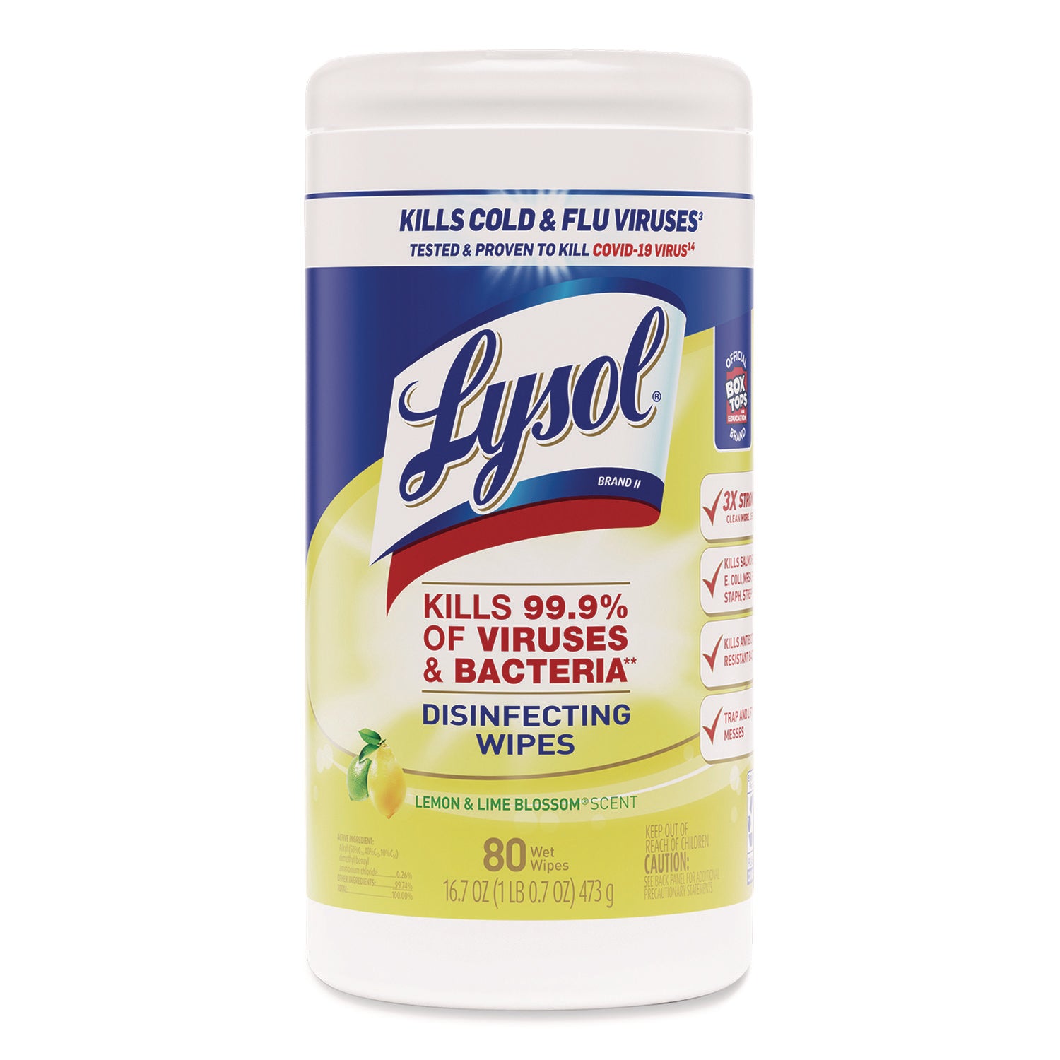 Lysol Lemon/Lime Disinfecting Wipes - For Multi Surface, Multipurpose - Lemon, Lime Blossom Scent - Recommended For: Virus Remover, Bacteria Remover - Pre-moistened, Deodorize, Disinfectant, Anti-bacterial - White - 80/Tub - 2 / Carton