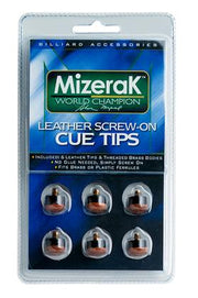 P0845 Screw-on Six Billiard Cue Leather Tips and Threaded Brass