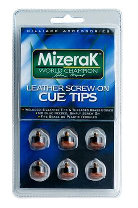 P0845 Screw-on Six Billiard Cue Leather Tips and Threaded Brass