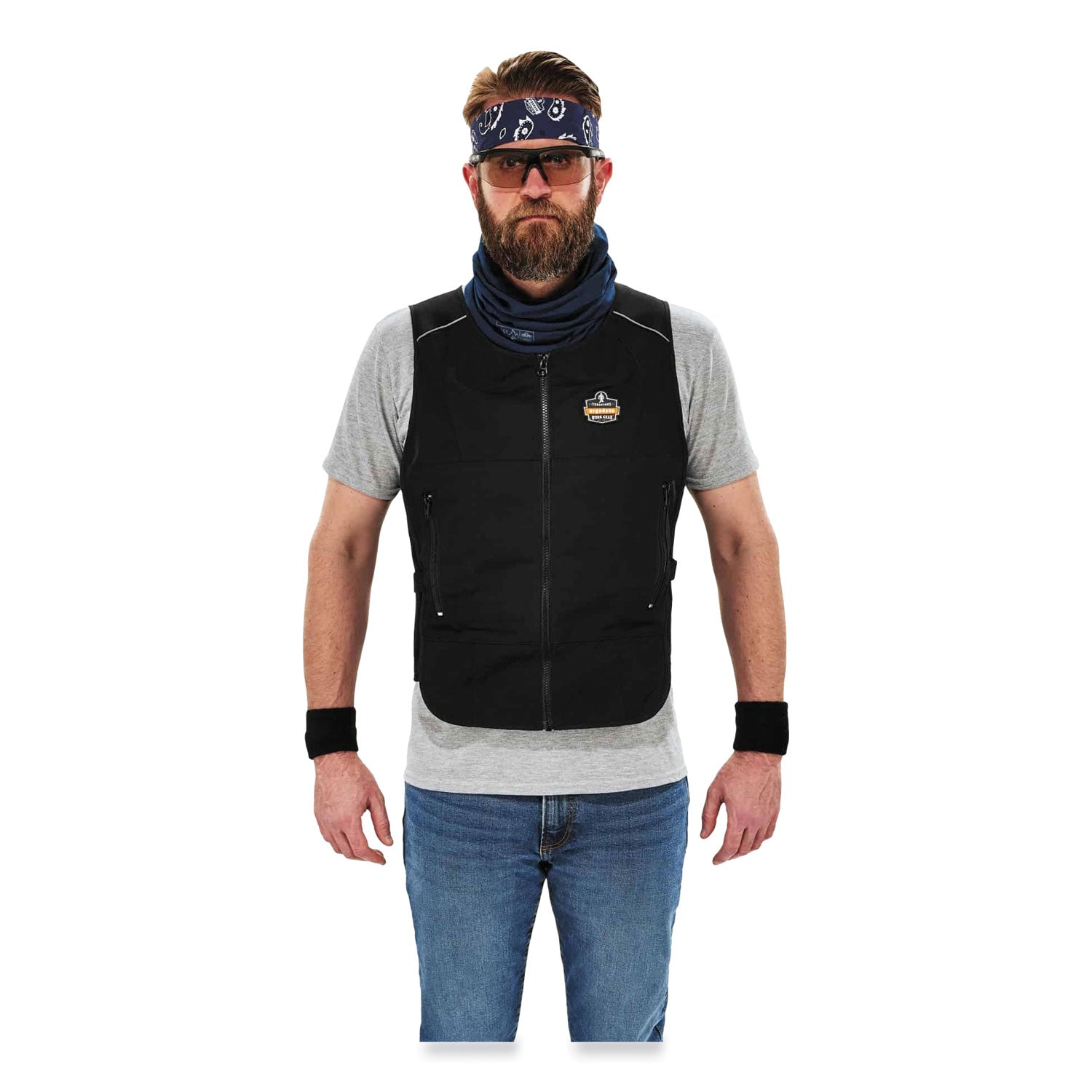 Ergodyne 6255 Lightweight Cooling Vest, Small/Medium, Black, Polyester/Cotton, Zipper Closure, Adjustable, Flexible, Heavy Duty, Machine Washable, 1 Each