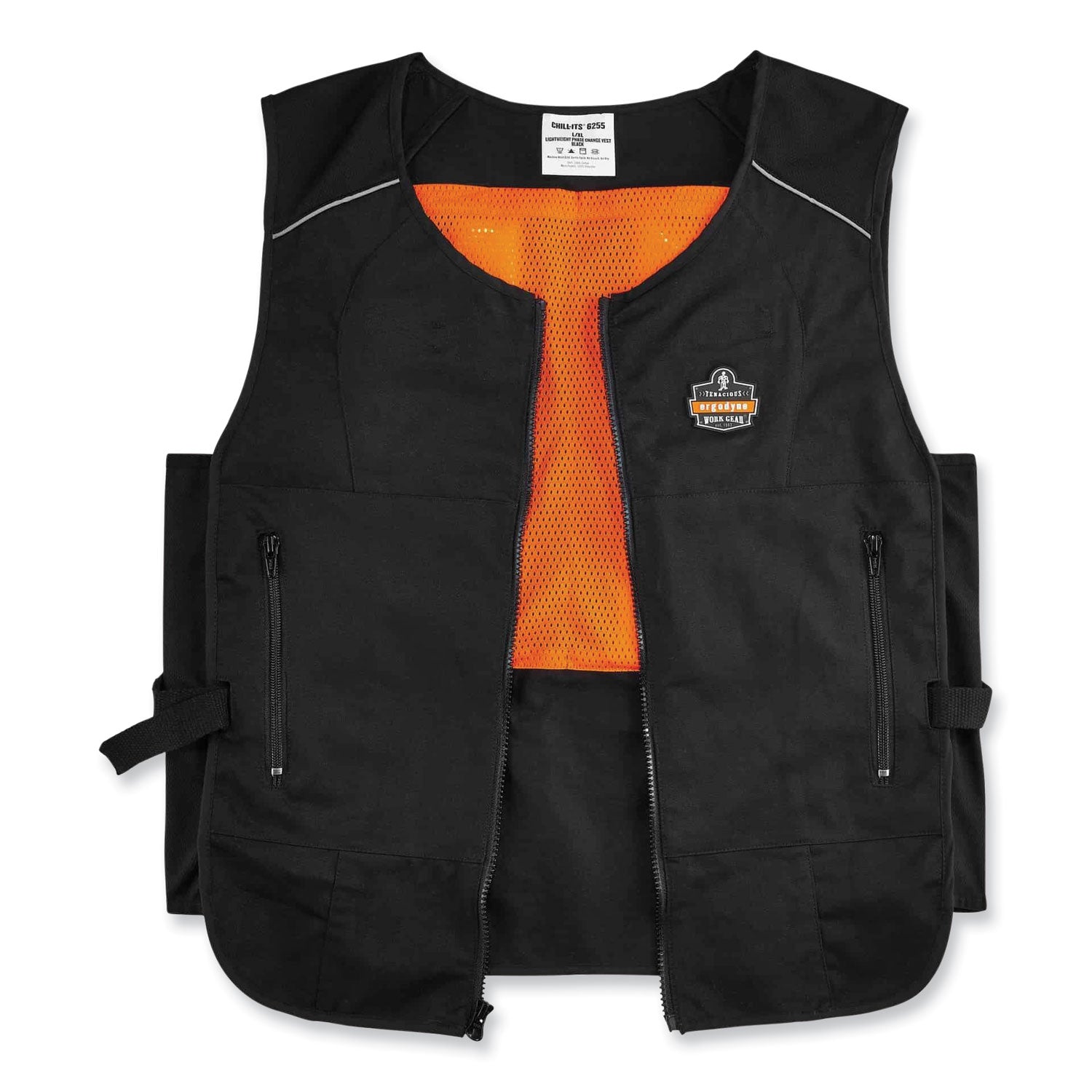 Ergodyne 6255 Lightweight Cooling Vest, Large/Extra Large, Zipper Closure, Black, Polyester/Cotton, Adjustable, Flexible, Heavy Duty, 2 Pockets, 1 Each