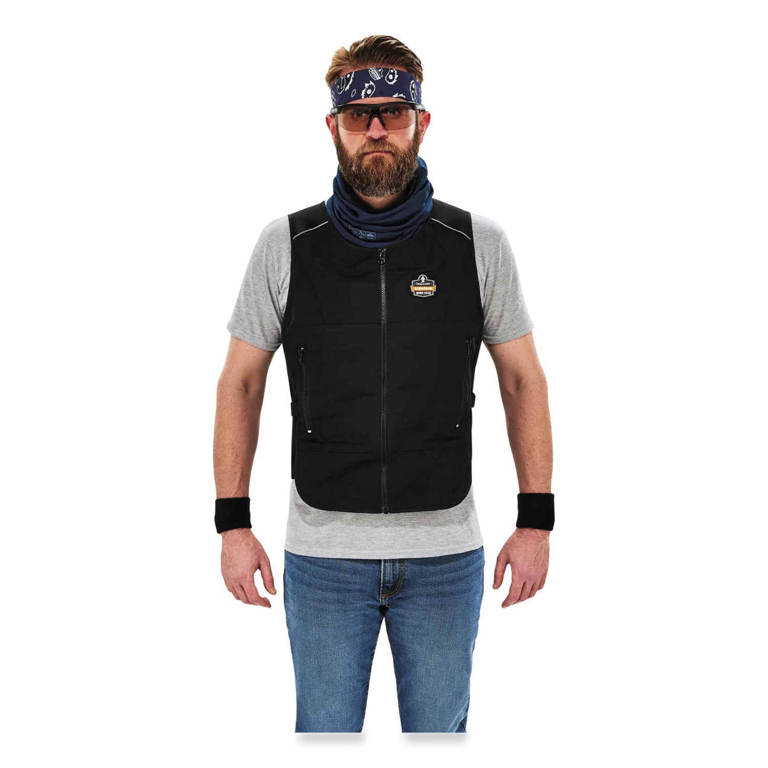 Ergodyne 6255 Lightweight Cooling Vest, Large/Extra Large, Zipper Closure, Black, Polyester/Cotton, Adjustable, Flexible, Heavy Duty, 2 Pockets, 1 Each