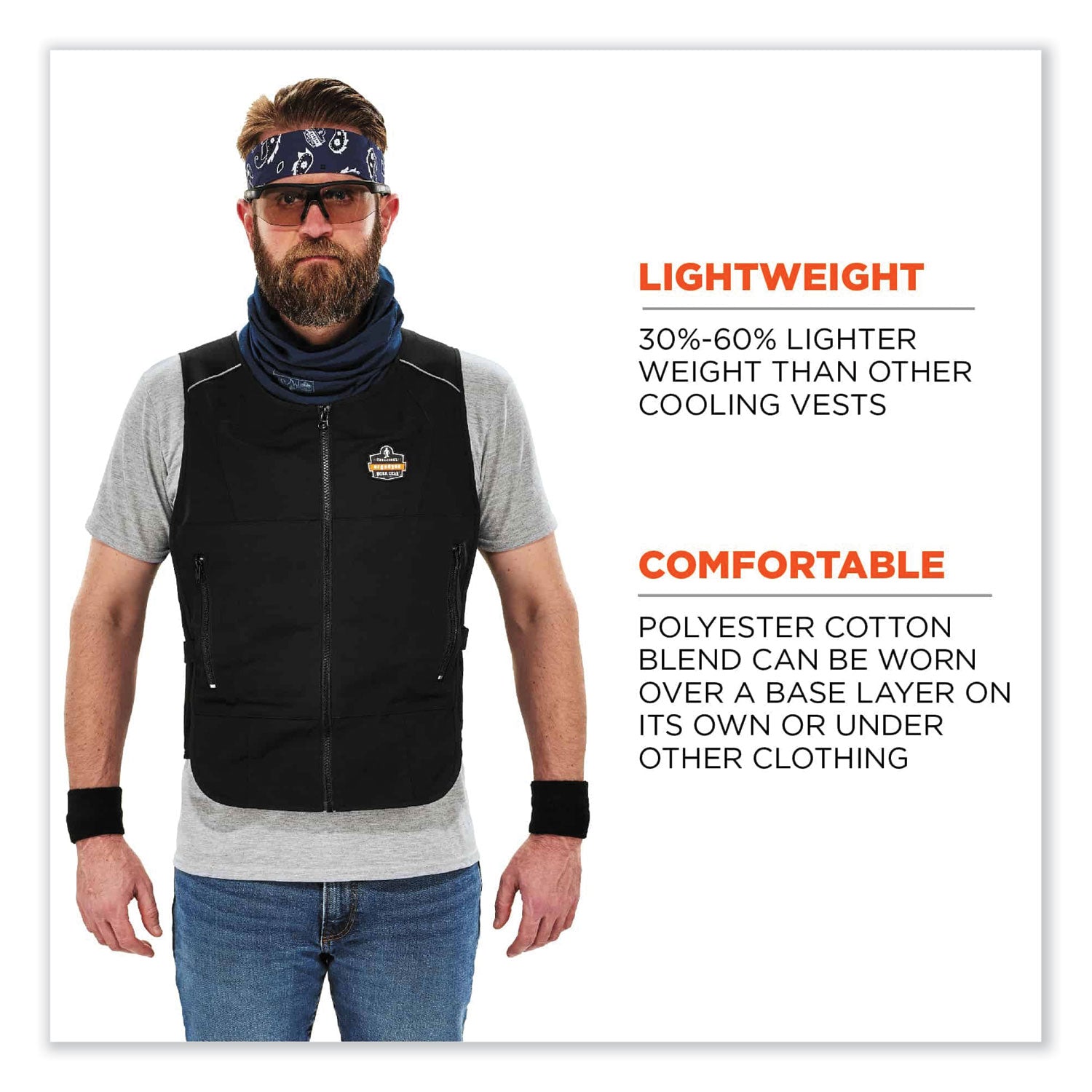 Ergodyne 6260 Safety Vest - Recommended for: Pulp & Paper, Indoor, Outdoor, Biking, Motorcycle - Small/Medium - Zipper Closure - Polyester, Cotton - Black - Lightweight, Flexible, Adjustable, Heavy Duty, Pocket, Long Lasting - 1 Each
